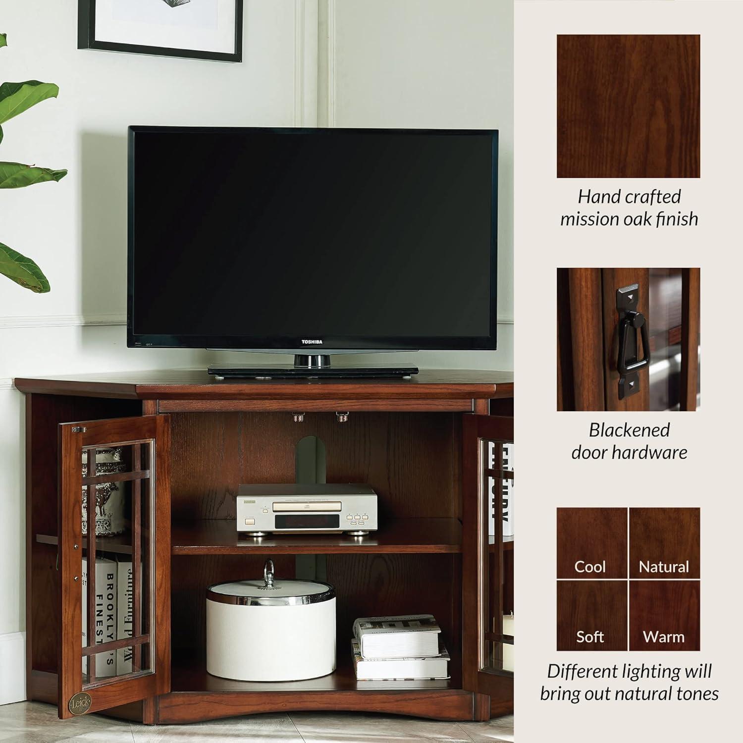 image:imageLeick Home 82285 Mission Corner TV Stand Made from Solid Wood One Door and Adjustable Shelf for 50 TVs Mission OakMission Oak Blackened