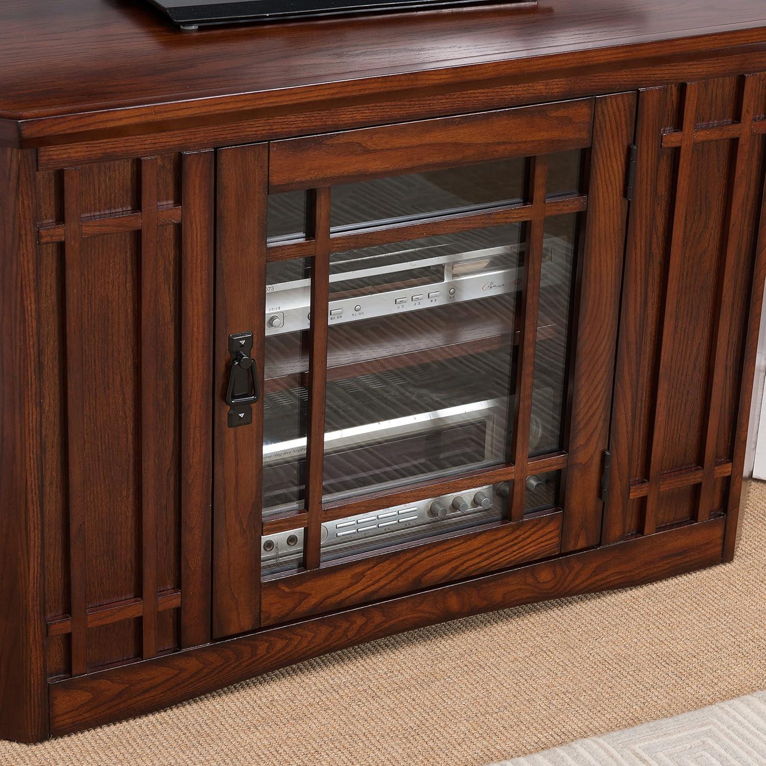image:imageLeick Home 82285 Mission Corner TV Stand Made from Solid Wood One Door and Adjustable Shelf for 50 TVs Mission OakMission Oak Blackened