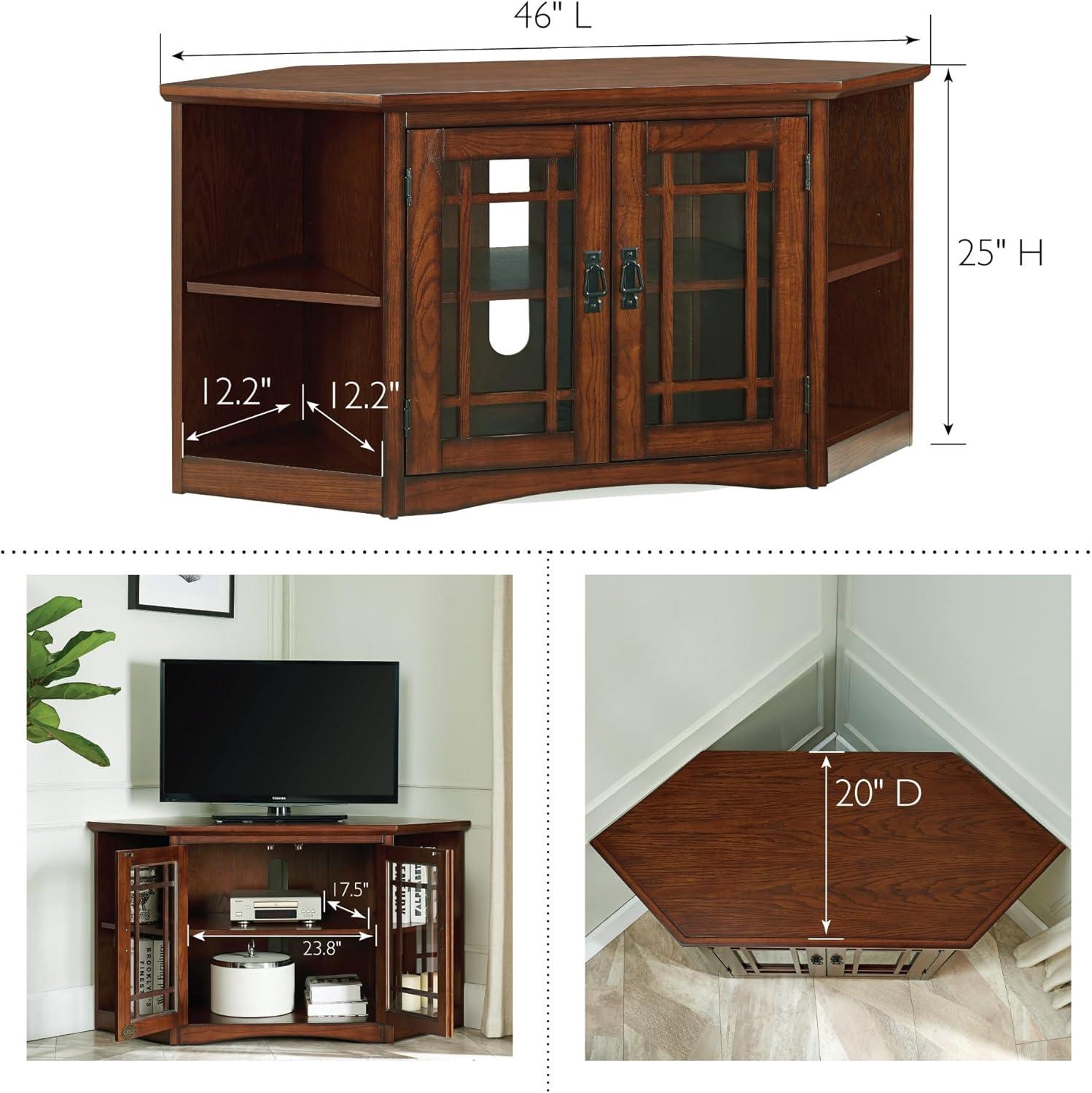 image:imageLeick Home 82285 Mission Corner TV Stand Made from Solid Wood One Door and Adjustable Shelf for 50 TVs Mission OakMission Oak Blackened