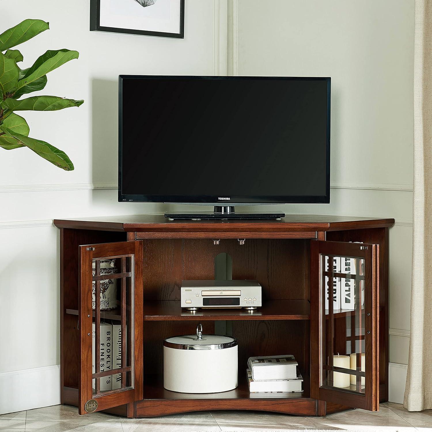 image:imageLeick Home 82285 Mission Corner TV Stand Made from Solid Wood One Door and Adjustable Shelf for 50 TVs Mission OakMission Oak Blackened