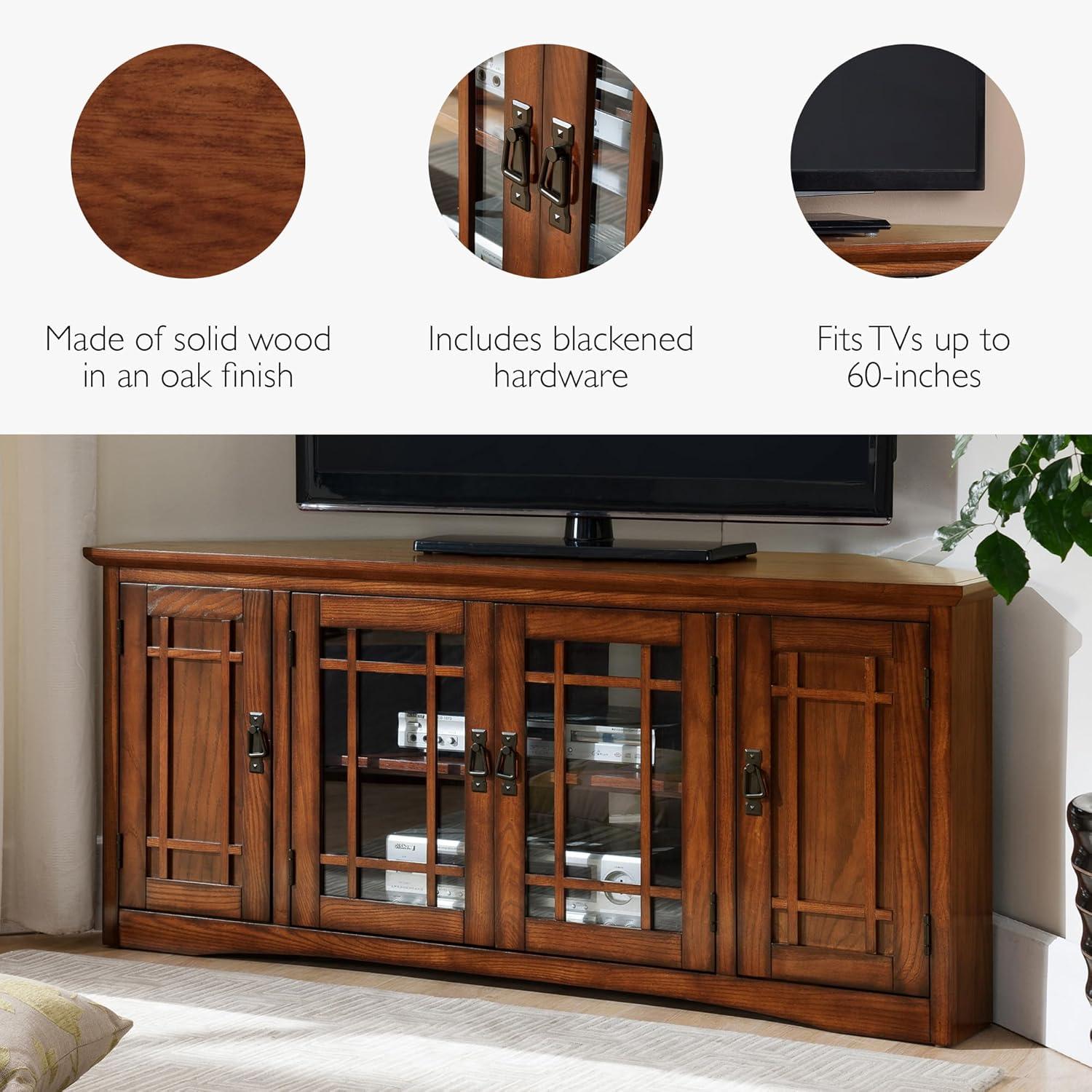 image:imageLeick Home 82285 Mission Corner TV Stand Made from Solid Wood One Door and Adjustable Shelf for 50 TVs Mission OakMission Oak Blackened