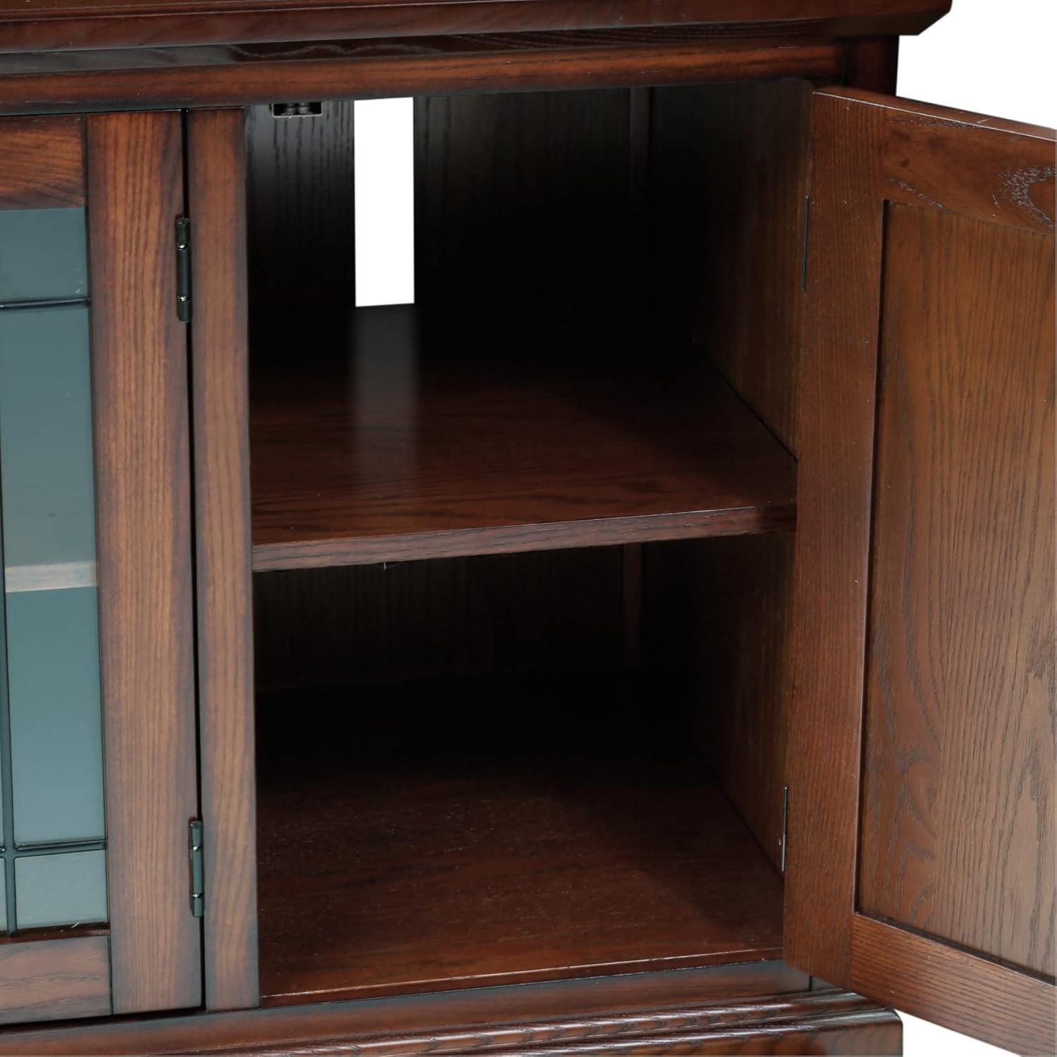 image:imageLeick Home 82360 Solid Wood Mission Oak Four Door TV Stand For 65 TVs Universal TV Console Living Room Storage Shelves Entertainment Center Mission OakBurnished Oak Black