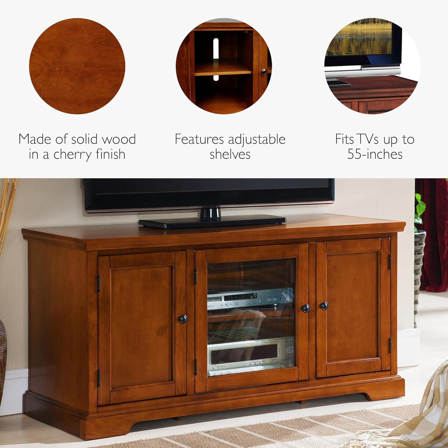 image:imageLeick Home 82360 Solid Wood Mission Oak Four Door TV Stand For 65 TVs Universal TV Console Living Room Storage Shelves Entertainment Center Mission OakBrown Cherry Black