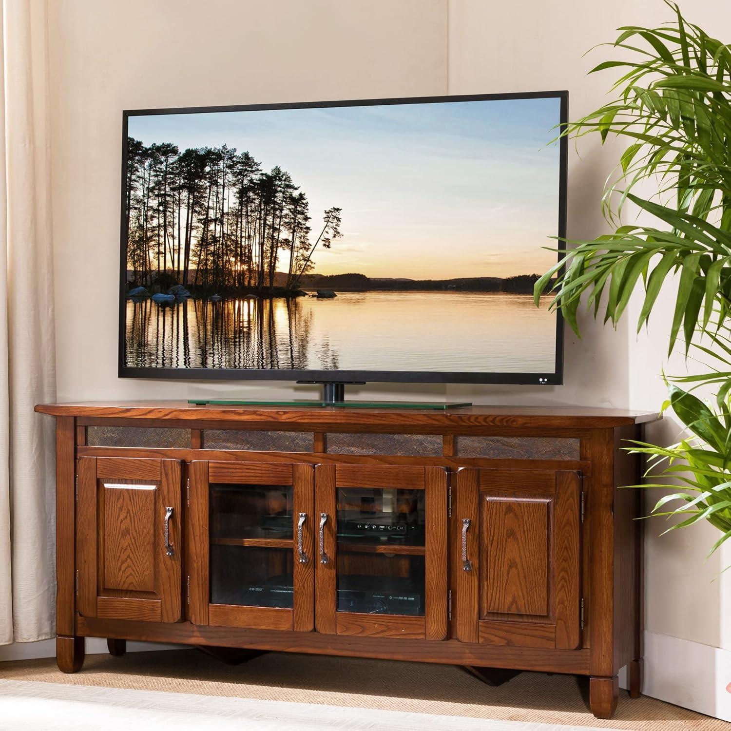 image:imageLeick Home 85162 TV Stand with Bookshelf Storage for 65 TVs Cottage WhiteDistressed Rustic Autumn