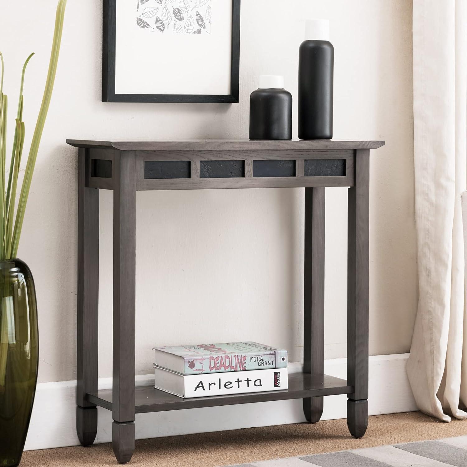 image:imageLeick Home Boa Console Table Solid Wood Bottom Display Shelf Narrow Depth EasyAssembly For Living RoomHallway Chocolate Cherry 380 in W x 140 in D x 300 in H 10332Smoke Gray