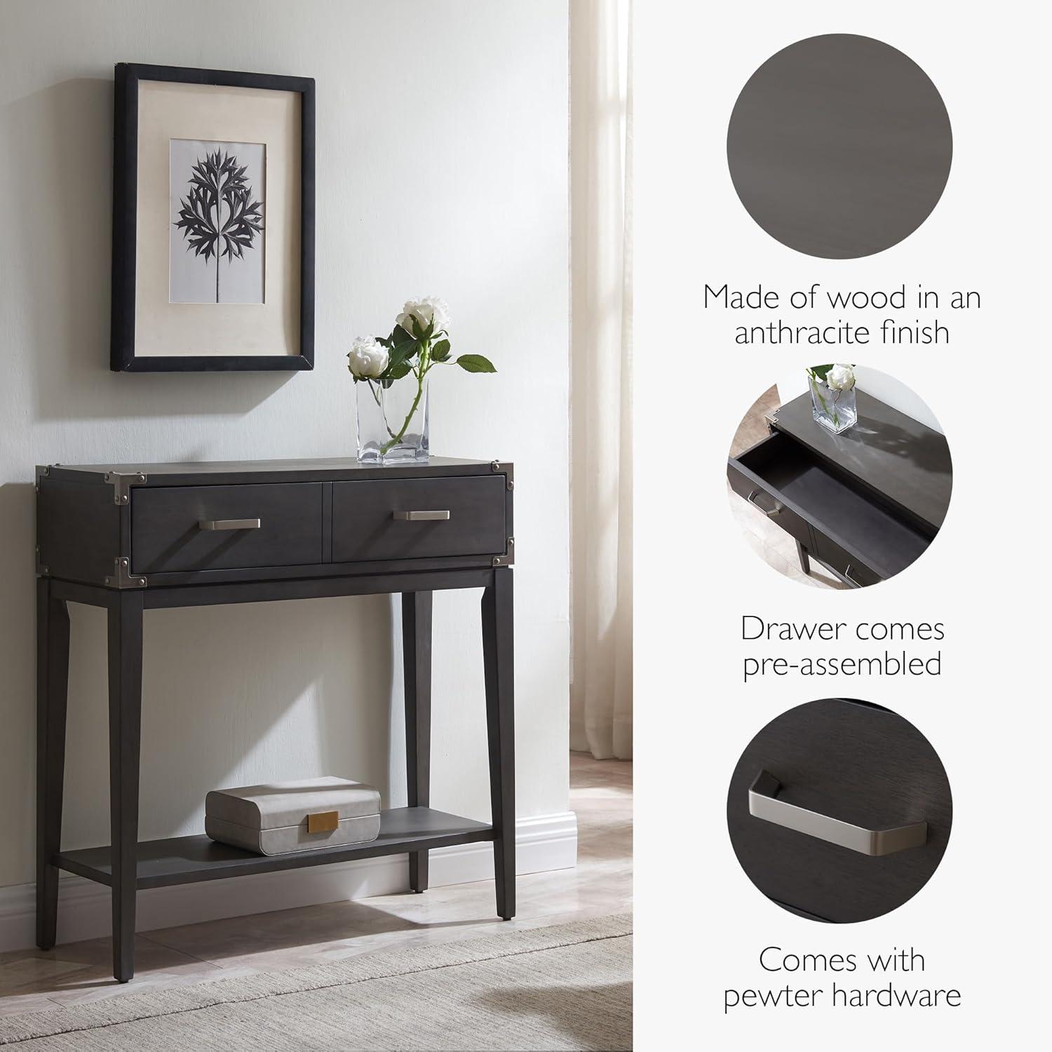 image:imageLeick Home Boa Console Table Solid Wood Bottom Display Shelf Narrow Depth EasyAssembly For Living RoomHallway Chocolate Cherry 380 in W x 140 in D x 300 in H 10332Anthracite