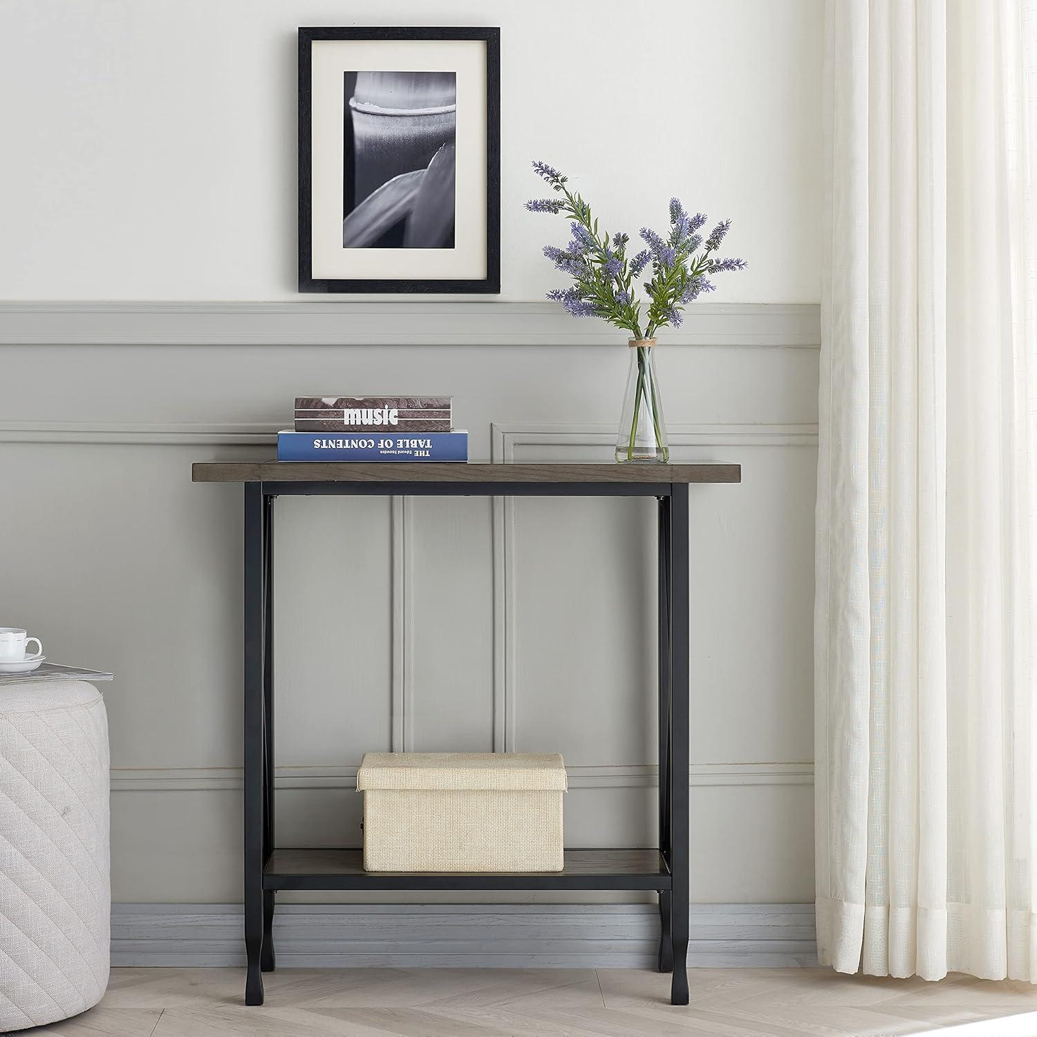 image:imageLeick Home Boa Console Table Solid Wood Bottom Display Shelf Narrow Depth EasyAssembly For Living RoomHallway Chocolate Cherry 380 in W x 140 in D x 300 in H 10332Smoke Gray Matte Black