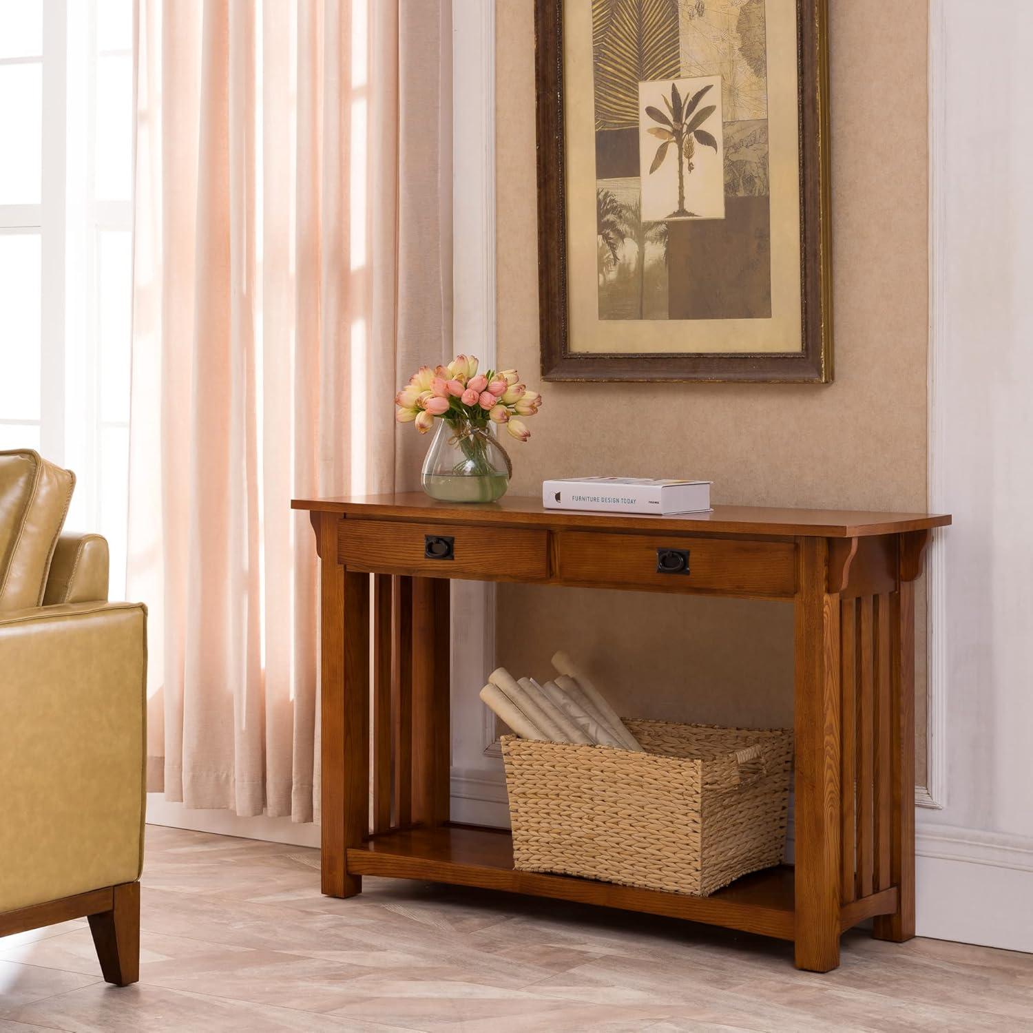 image:imageLeick Home Boa Console Table Solid Wood Bottom Display Shelf Narrow Depth EasyAssembly For Living RoomHallway Chocolate Cherry 380 in W x 140 in D x 300 in H 10332Medium Oak Blackened