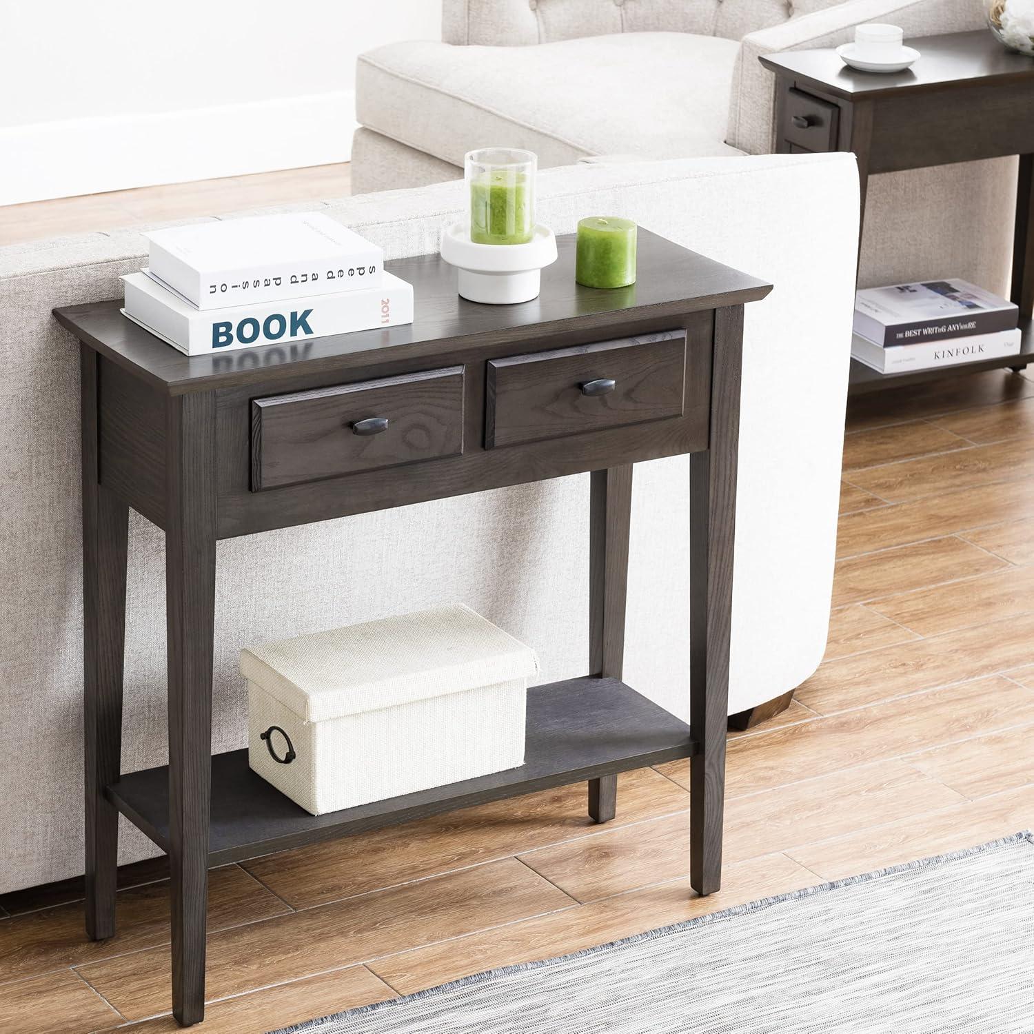 image:imageLeick Home Boa Console Table Solid Wood Bottom Display Shelf Narrow Depth EasyAssembly For Living RoomHallway Chocolate Cherry 380 in W x 140 in D x 300 in H 10332Smoke Gray Matte Black