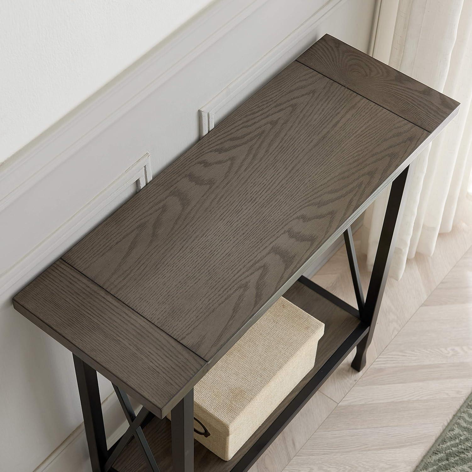 image:imageLeick Home Boa Console Table Solid Wood Bottom Display Shelf Narrow Depth EasyAssembly For Living RoomHallway Chocolate Cherry 380 in W x 140 in D x 300 in H 10332Smoke Gray Matte Black