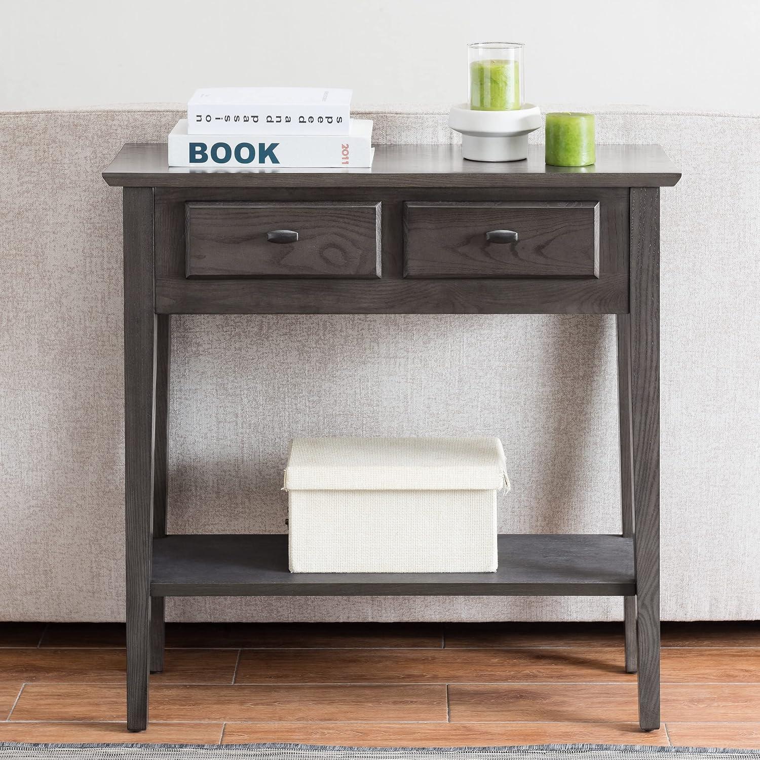 image:imageLeick Home Boa Console Table Solid Wood Bottom Display Shelf Narrow Depth EasyAssembly For Living RoomHallway Chocolate Cherry 380 in W x 140 in D x 300 in H 10332Smoke Gray Matte Black