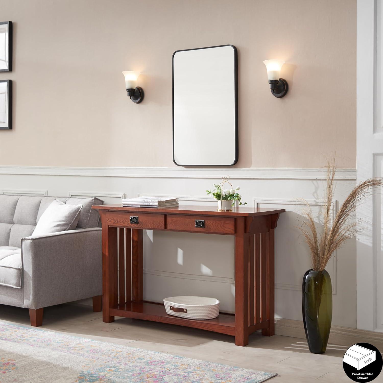 image:imageLeick Home Boa Console Table Solid Wood Bottom Display Shelf Narrow Depth EasyAssembly For Living RoomHallway Chocolate Cherry 380 in W x 140 in D x 300 in H 10332Medium Oak Blackened