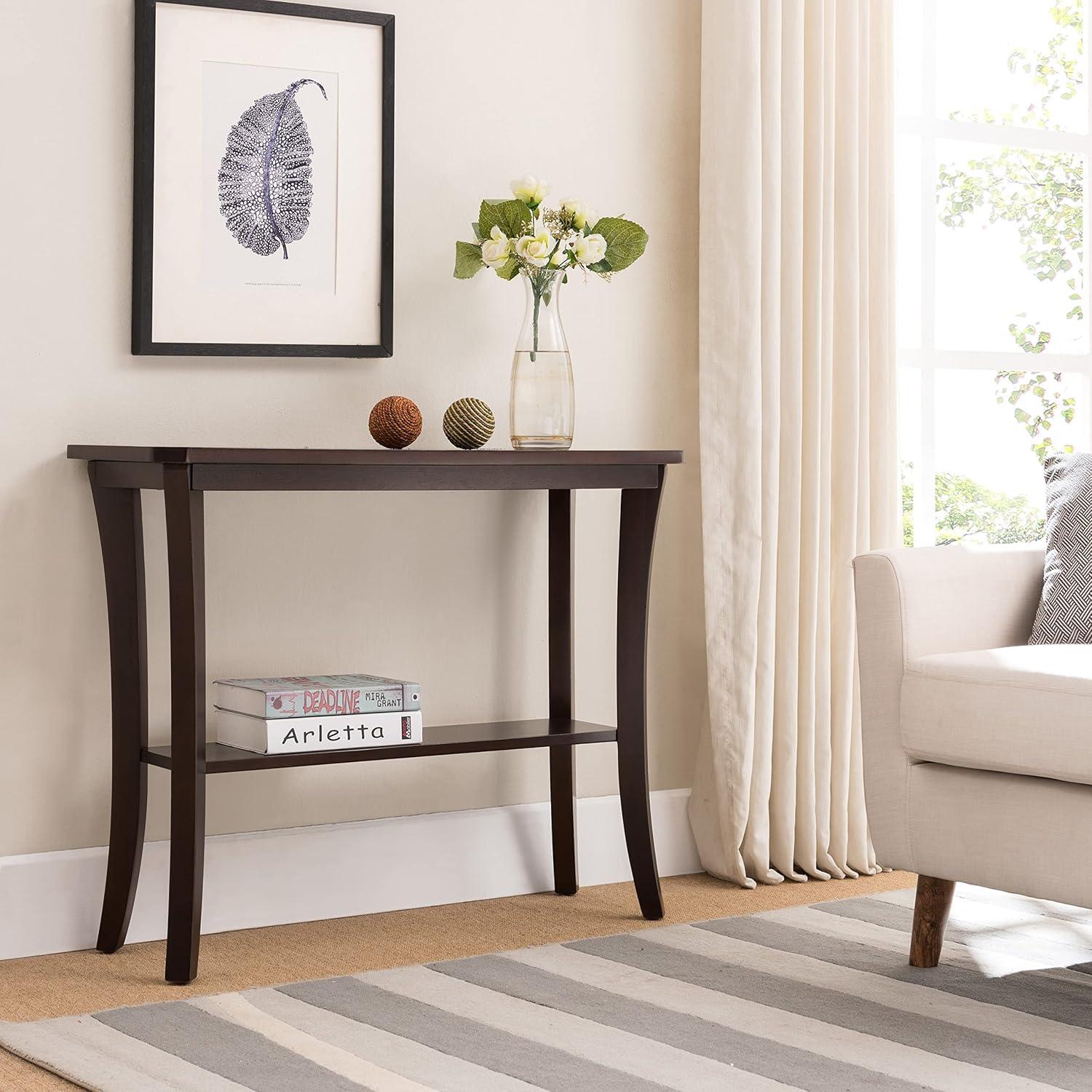 image:imageLeick Home Boa Console Table Solid Wood Bottom Display Shelf Narrow Depth EasyAssembly For Living RoomHallway Chocolate Cherry 380 in W x 140 in D x 300 in H 10332Chocolate Oak