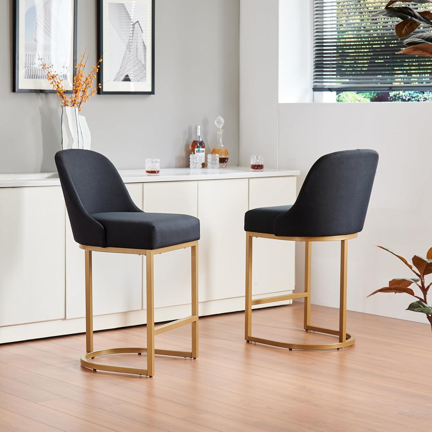 image:imageLeick Home Double Crossback Upholstered Counter Stool with Backrest for Kitchen or Dining Area Gray and Moss Green 2 Pack 10084GSMHBlack