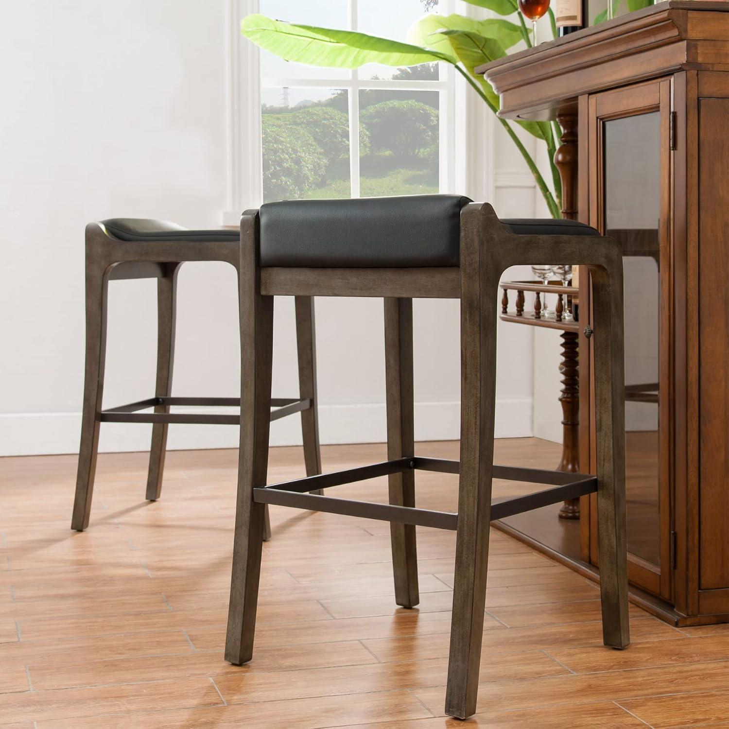 image:imageLeick Home Double Crossback Upholstered Counter Stool with Backrest for Kitchen or Dining Area Gray and Moss Green 2 Pack 10084GSMHBlack