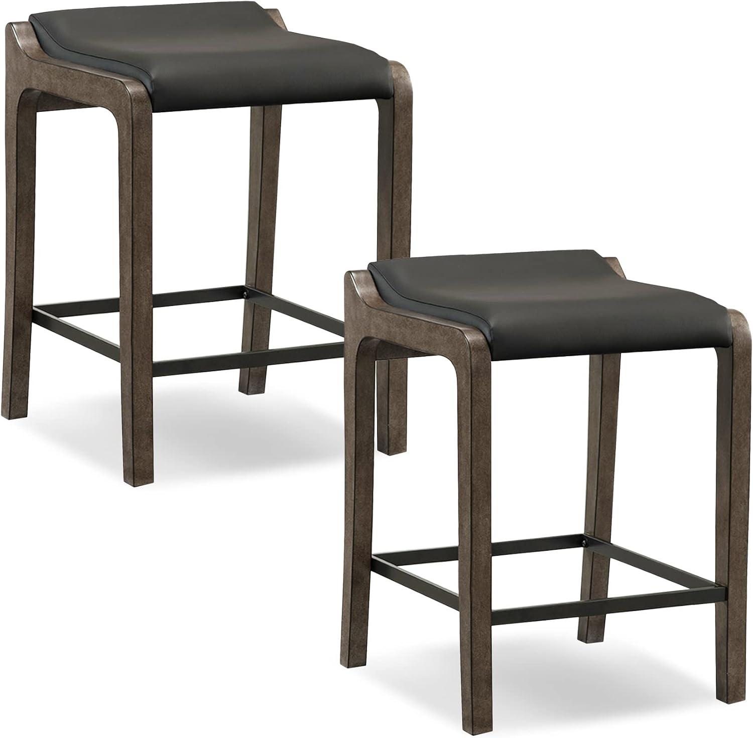 image:imageLeick Home Double Crossback Upholstered Counter Stool with Backrest for Kitchen or Dining Area Gray and Moss Green 2 Pack 10084GSMHBlack