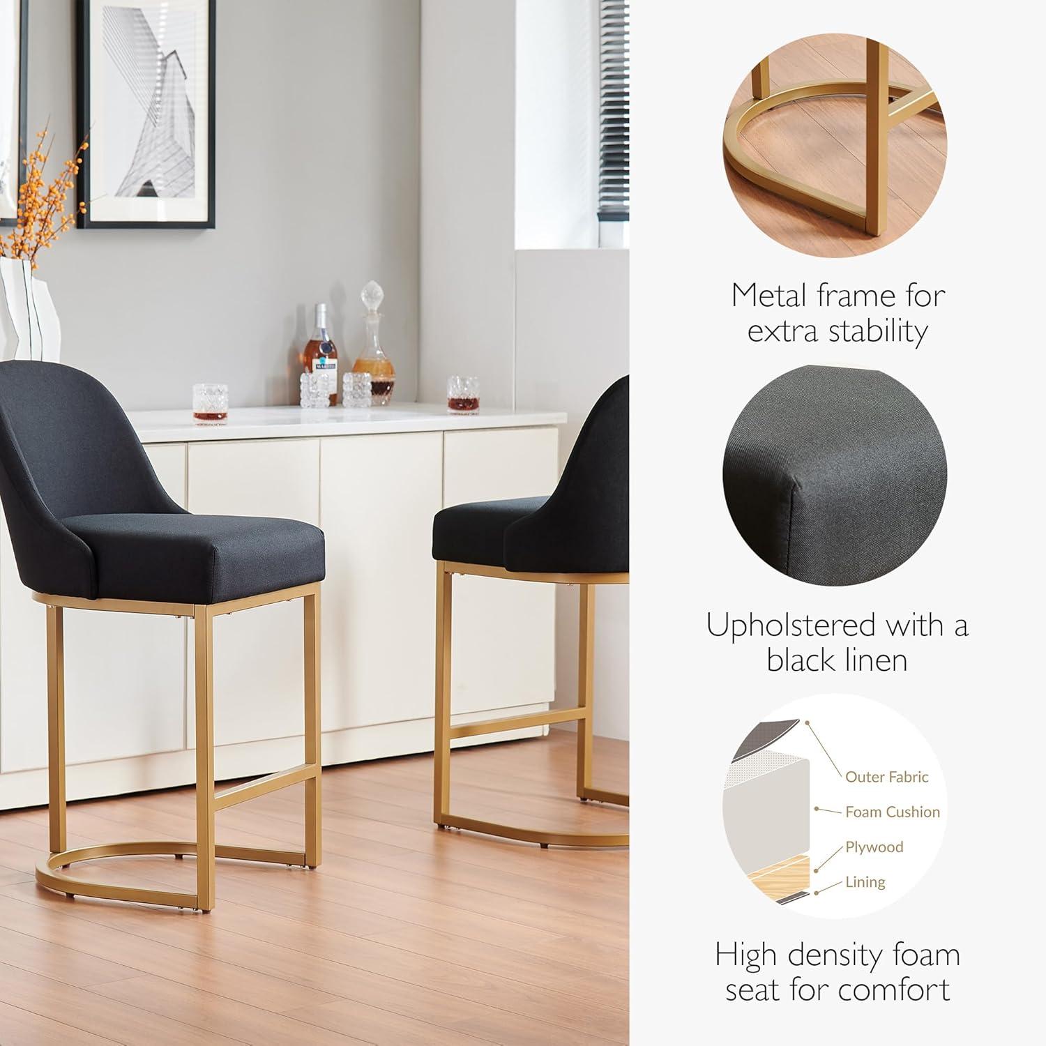 image:imageLeick Home Double Crossback Upholstered Counter Stool with Backrest for Kitchen or Dining Area Gray and Moss Green 2 Pack 10084GSMHBlack