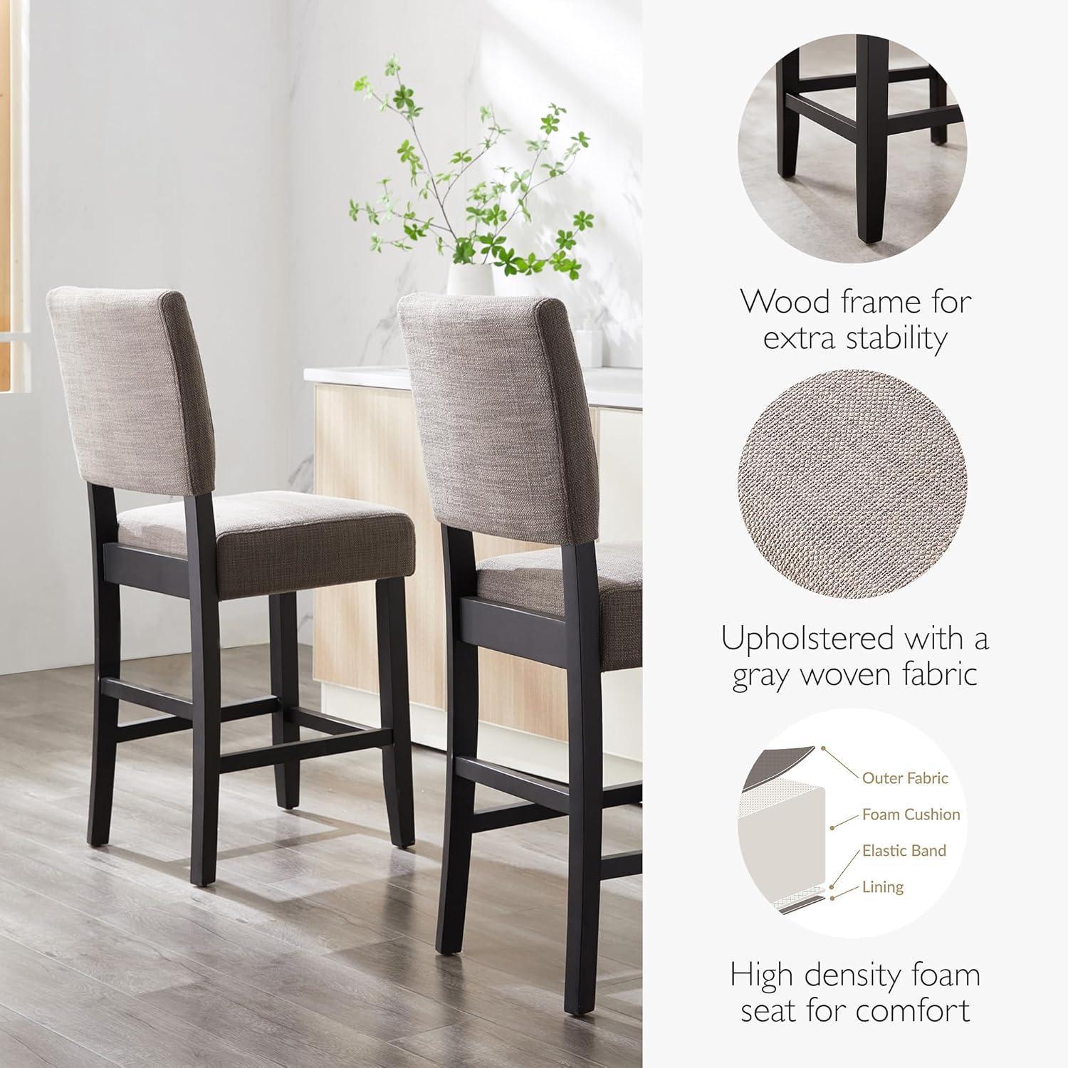 image:imageLeick Home Double Crossback Upholstered Counter Stool with Backrest for Kitchen or Dining Area Gray and Moss Green 2 Pack 10084GSMHLinen
