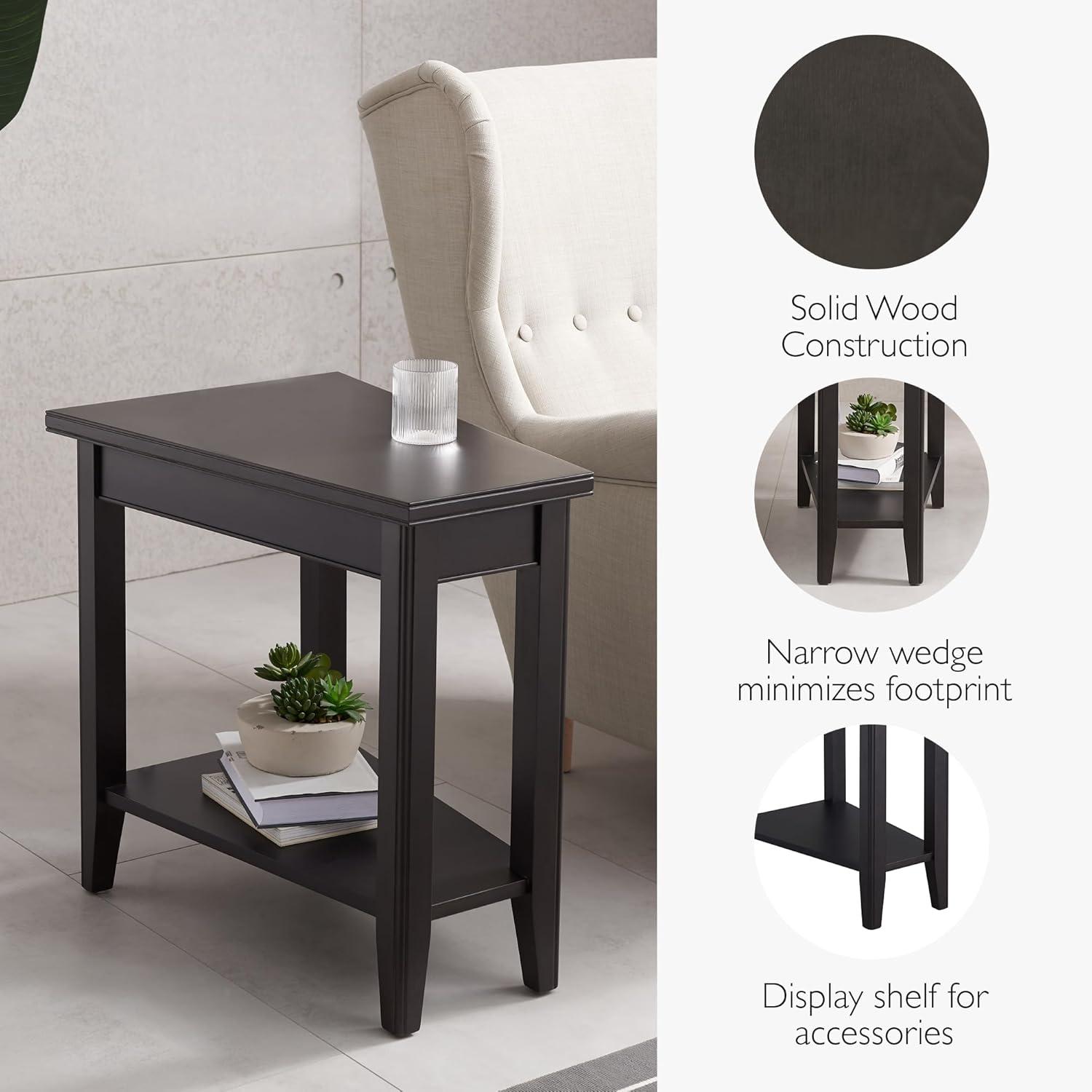 image:imageLeick Home Laurent End Table Solid Wood Wedge Shape with Shelf for Living Room and Small Spaces Gray 10502GRBlack