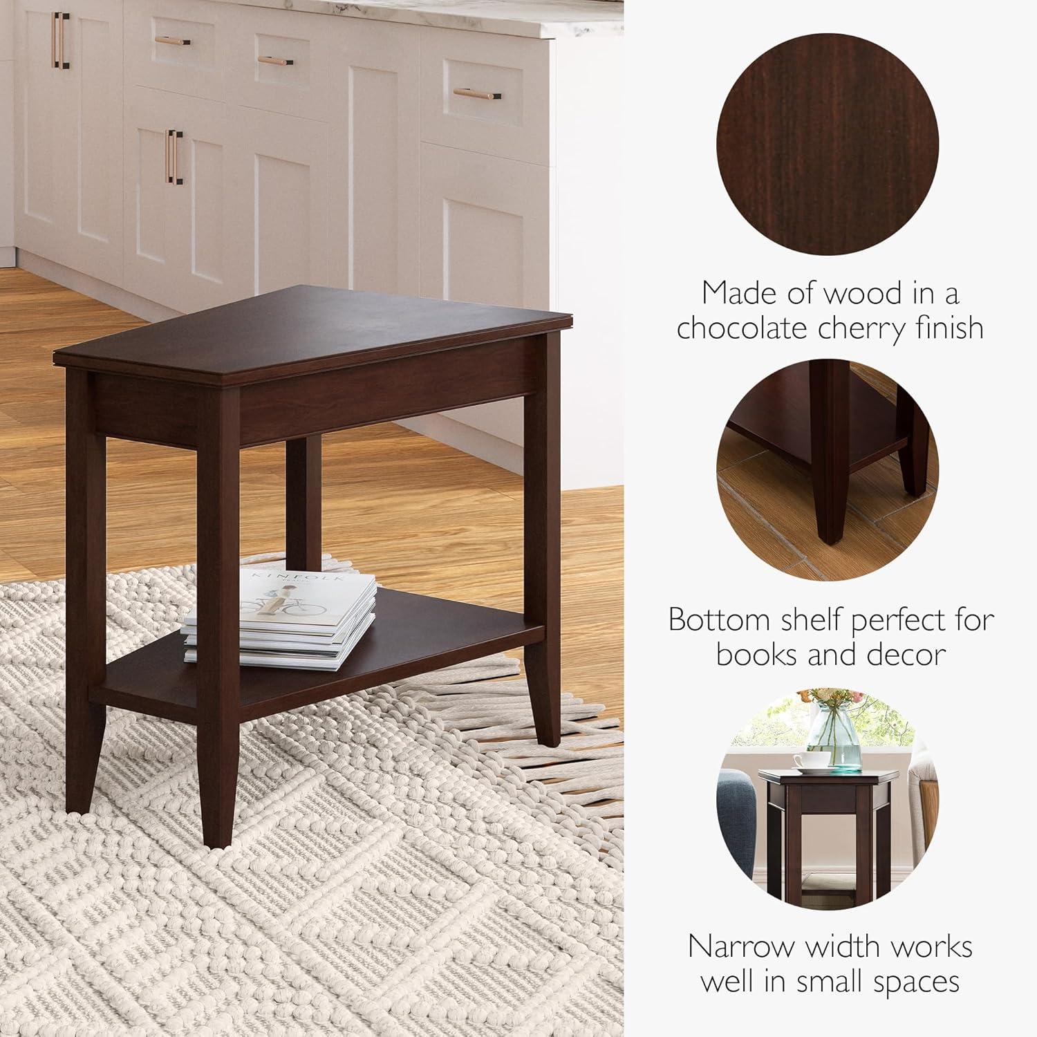 image:imageLeick Home Laurent End Table Solid Wood Wedge Shape with Shelf for Living Room and Small Spaces Gray 10502GRChocolate Cherry