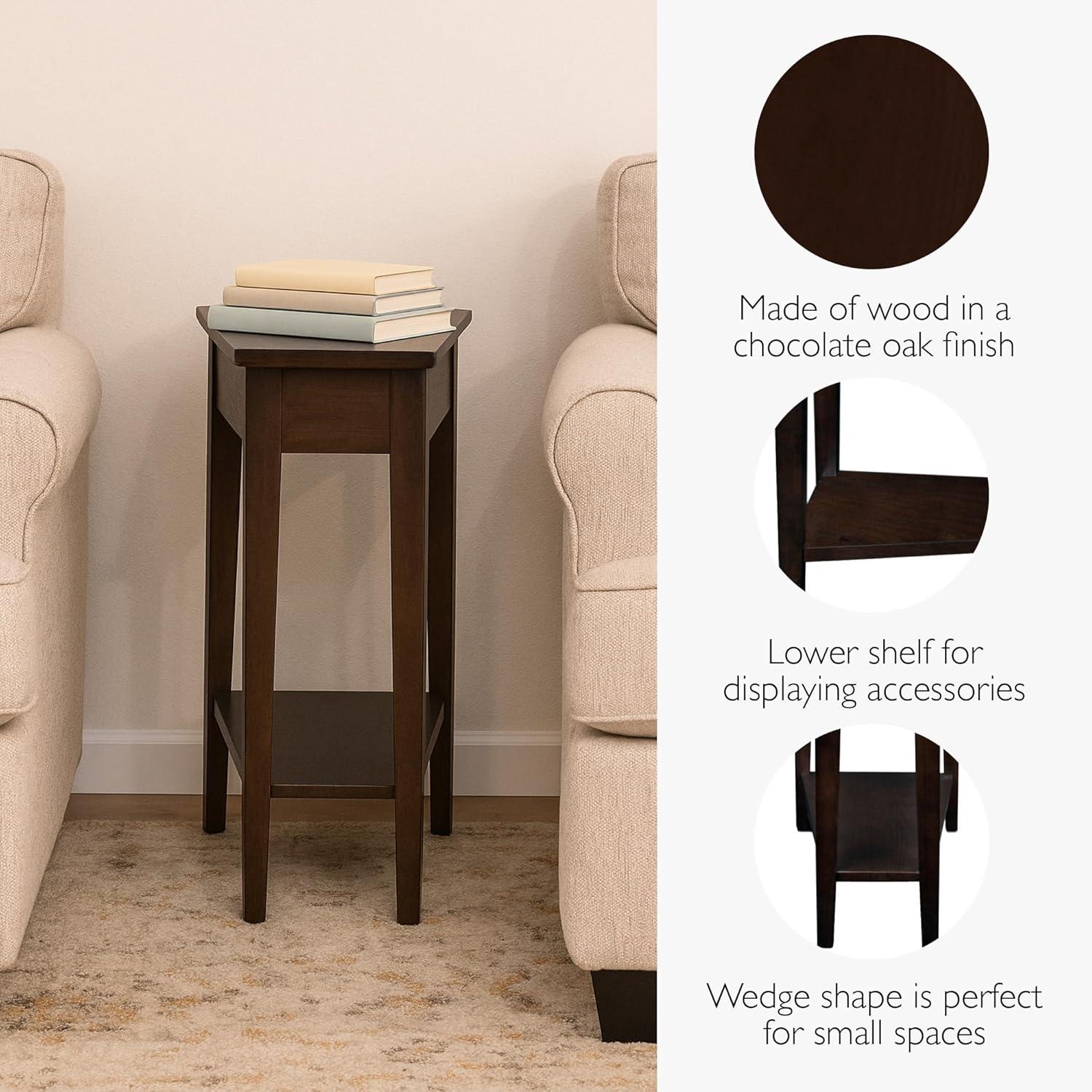 image:imageLeick Home Laurent End Table Solid Wood Wedge Shape with Shelf for Living Room and Small Spaces Gray 10502GRChocolate Oak