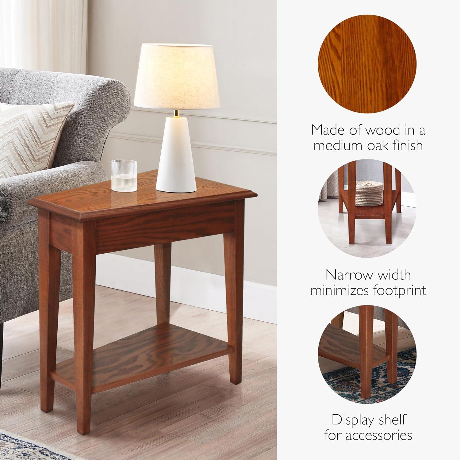 image:imageLeick Home Laurent End Table Solid Wood Wedge Shape with Shelf for Living Room and Small Spaces Gray 10502GRMedium Oak