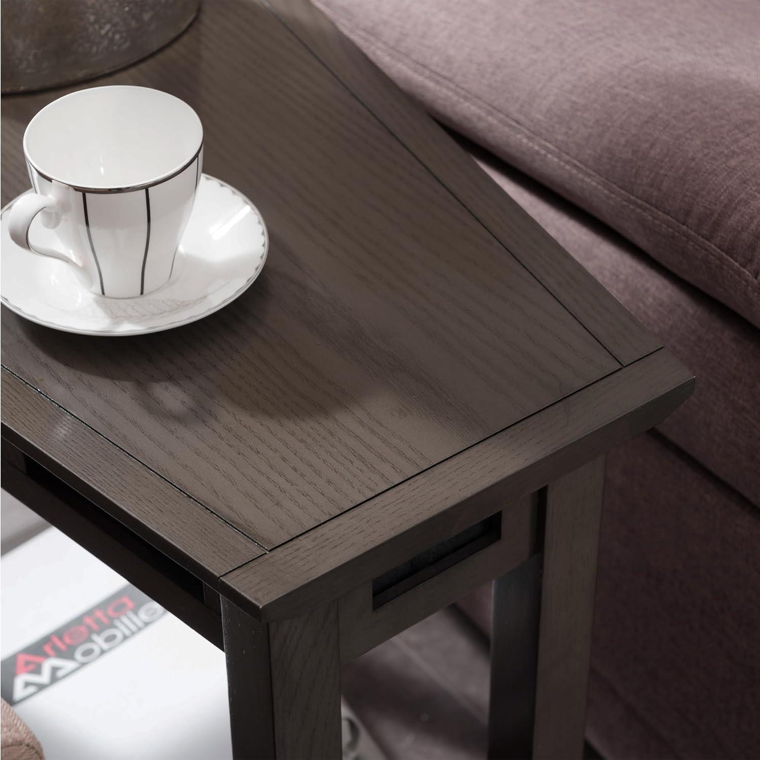 image:imageLeick Home Laurent End Table Solid Wood Wedge Shape with Shelf for Living Room and Small Spaces Gray 10502GRSmoke Gray Black Slate
