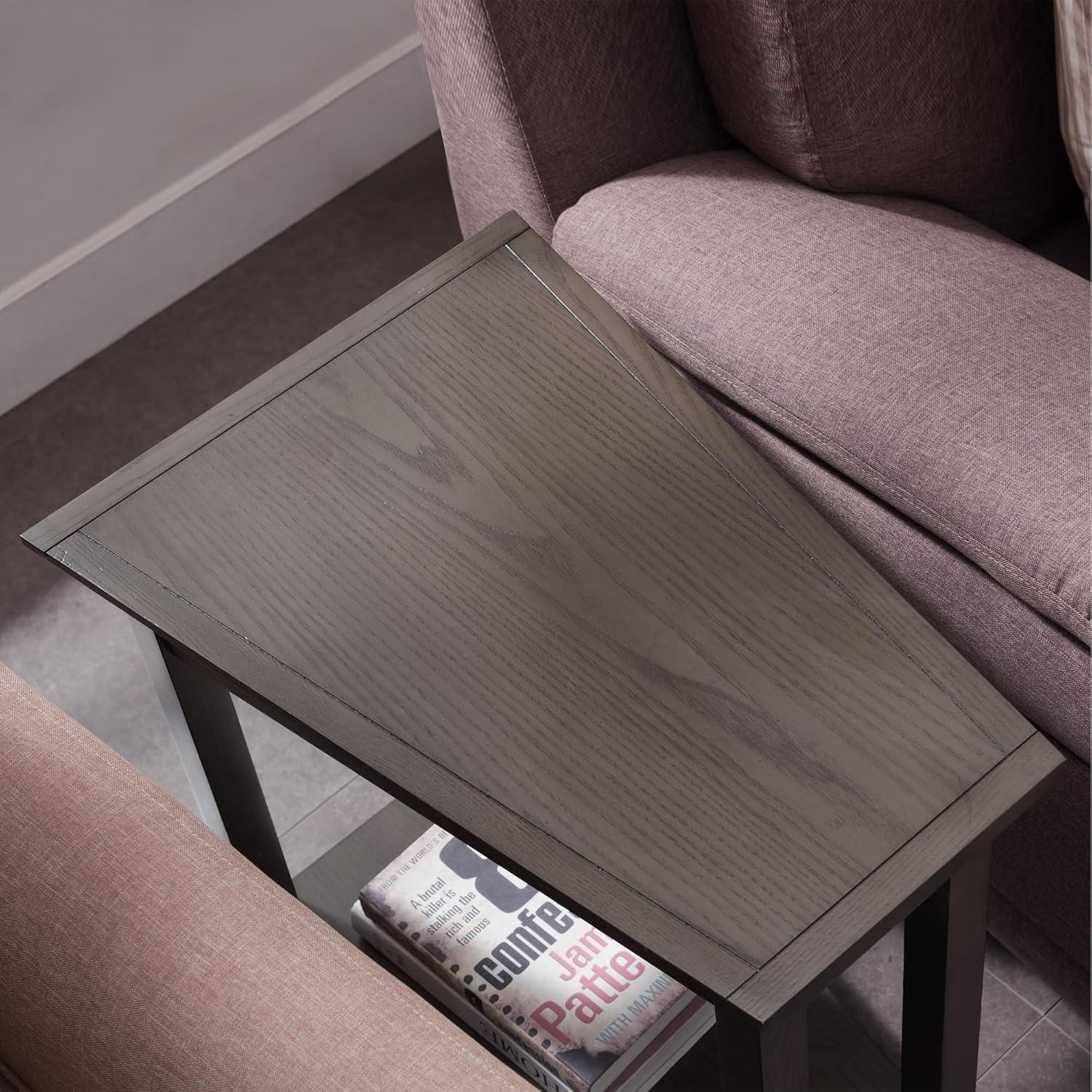 image:imageLeick Home Laurent End Table Solid Wood Wedge Shape with Shelf for Living Room and Small Spaces Gray 10502GRSmoke Gray Black Slate