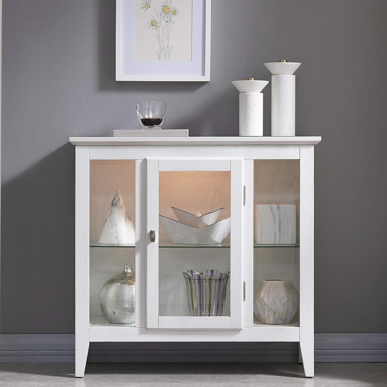 image:imageLeick Home Mission Hall Console Table Solid Wood 2Door Storage with 1 Interior Shelf Slim Profile Easy Assembly Russet Brown 30 in L x 11 in D x 30 in H Small Entryway Cabinet 10001RSWeathered White