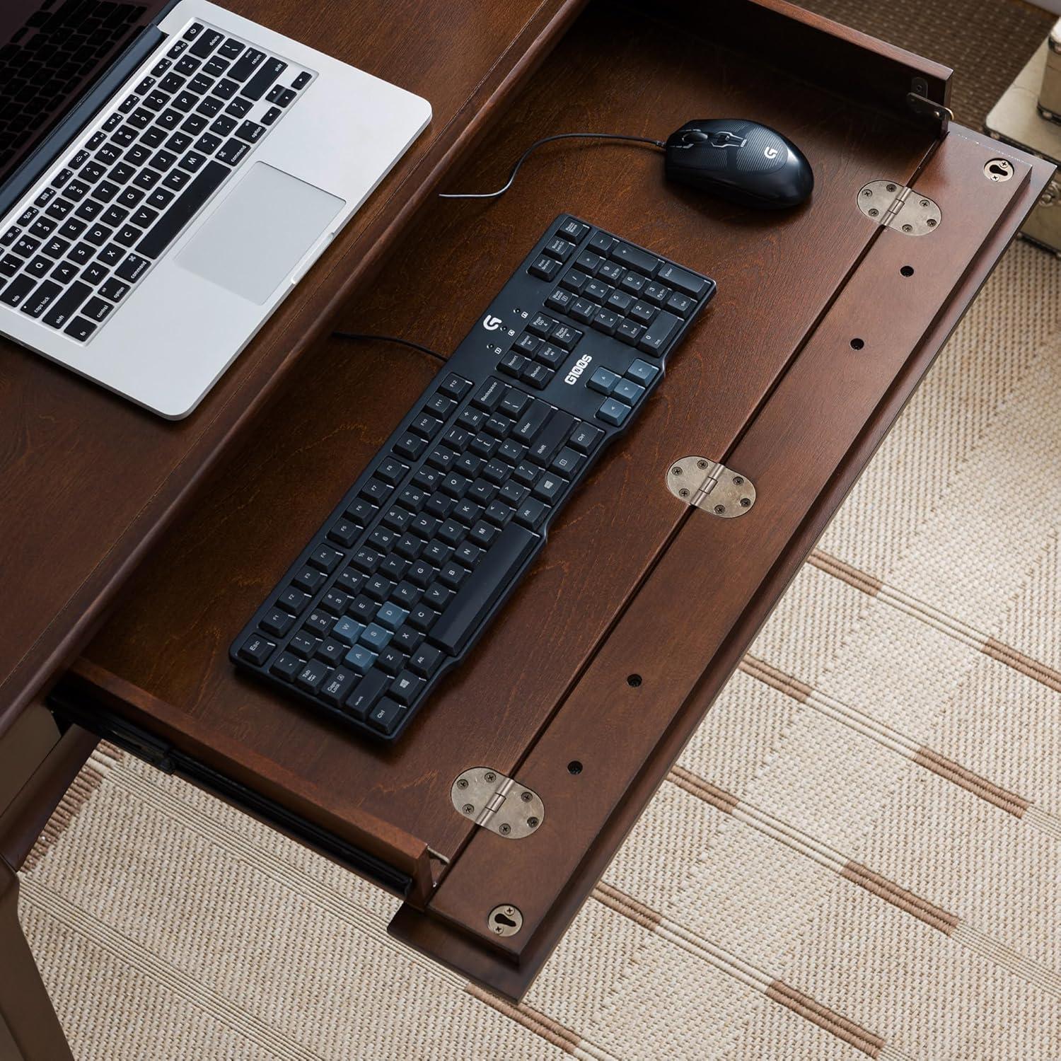 image:imageLeick Home Mission Office Desk Solid Wood with Drop Front Keyboard Drawer Mission Oak 82410Heartwood Cherry