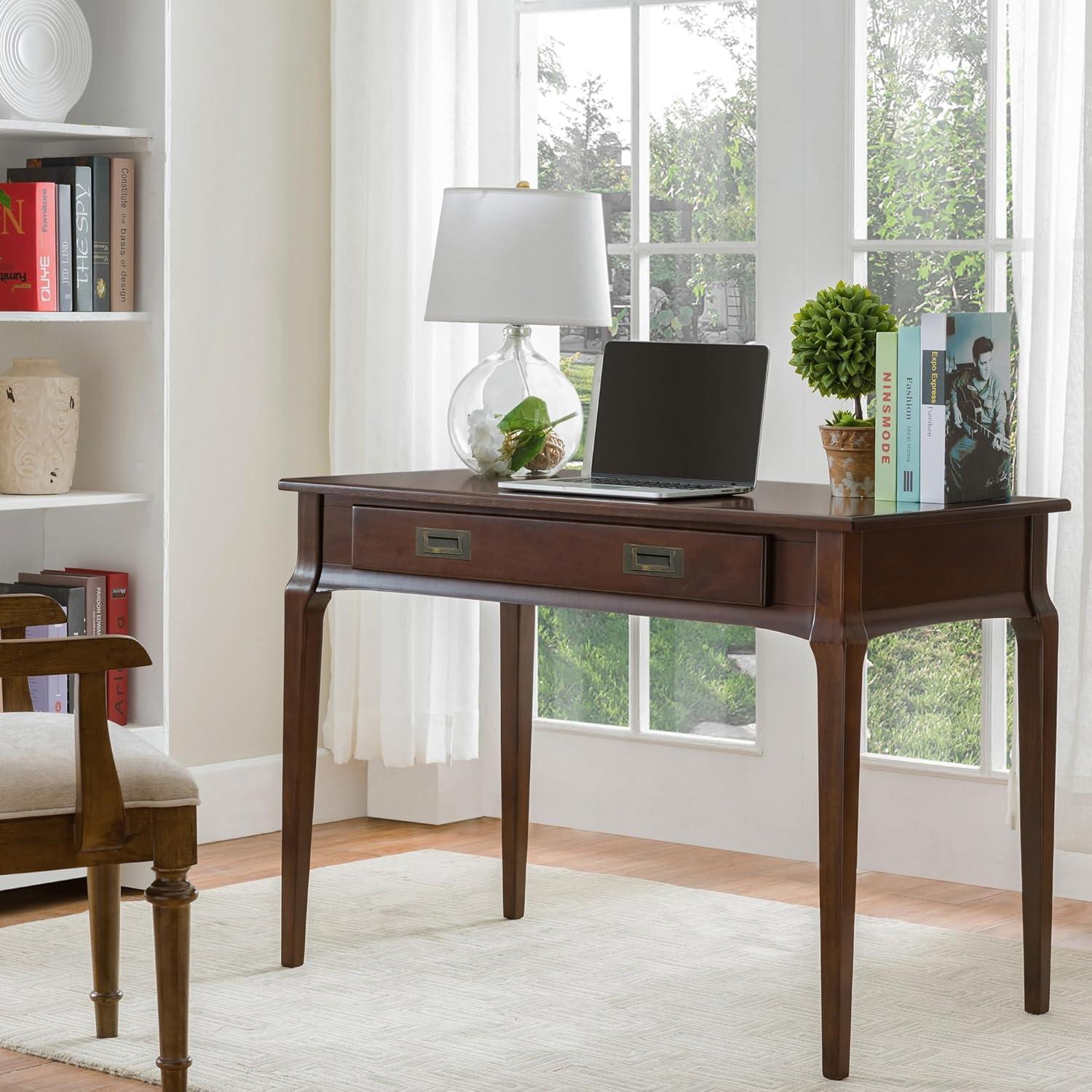 image:imageLeick Home Mission Office Desk Solid Wood with Drop Front Keyboard Drawer Mission Oak 82410Heartwood Cherry