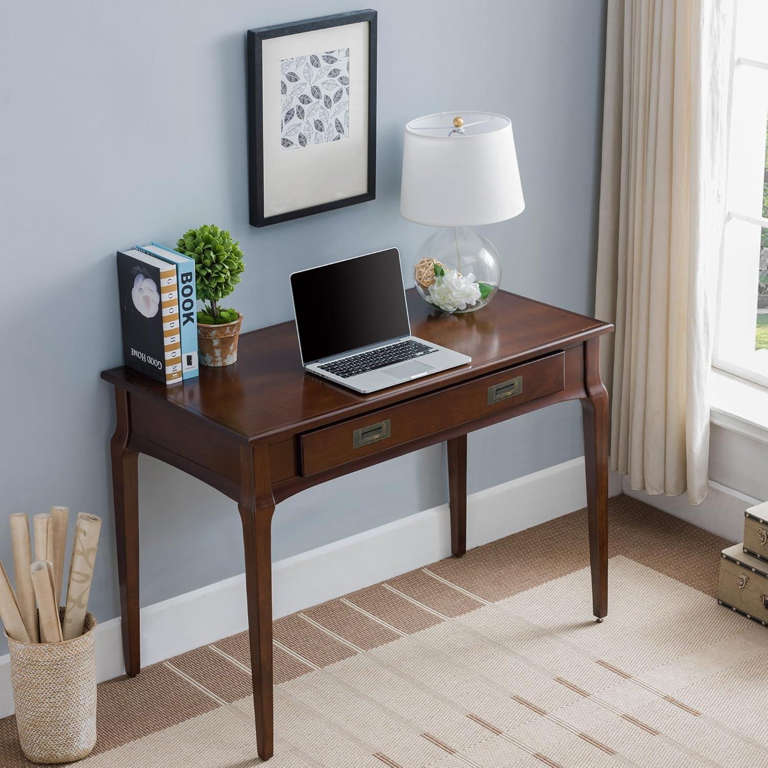 image:imageLeick Home Mission Office Desk Solid Wood with Drop Front Keyboard Drawer Mission Oak 82410Heartwood Cherry