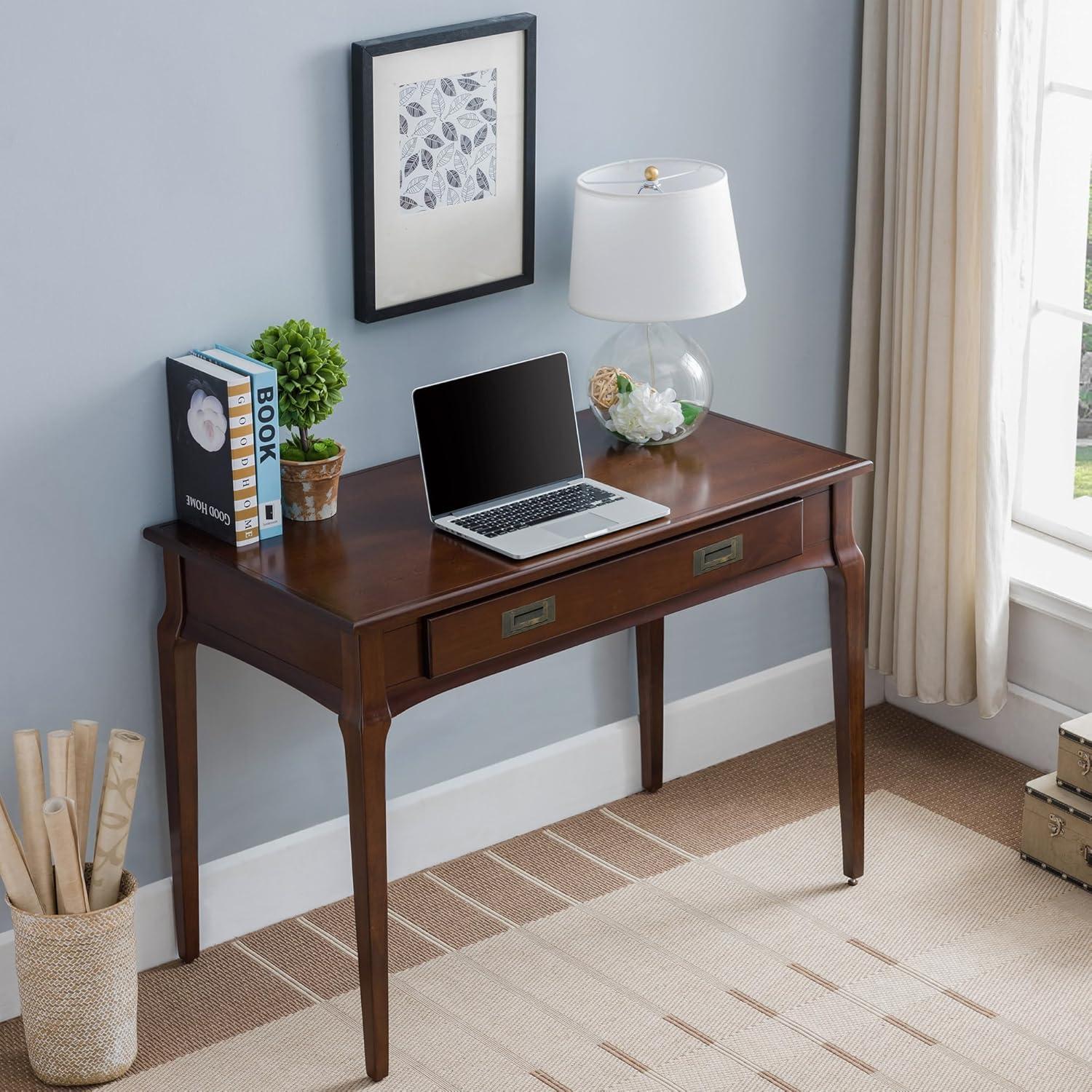 image:imageLeick Home Mission Office Desk Solid Wood with Drop Front Keyboard Drawer Mission Oak 82410Heartwood Cherry
