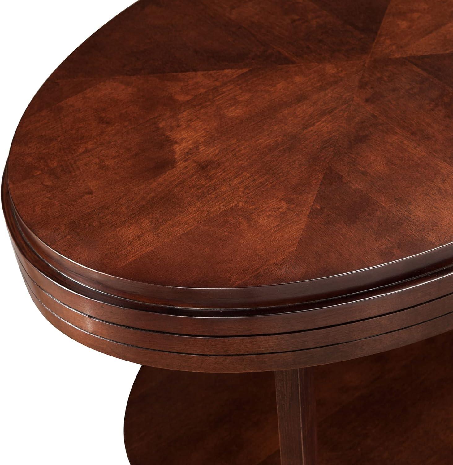 image:imageLeick Home Sheldon Coffee Table Solid Wood Round with Glass Top and Shelf Chocolate Oak 10037Chocolate Cherry