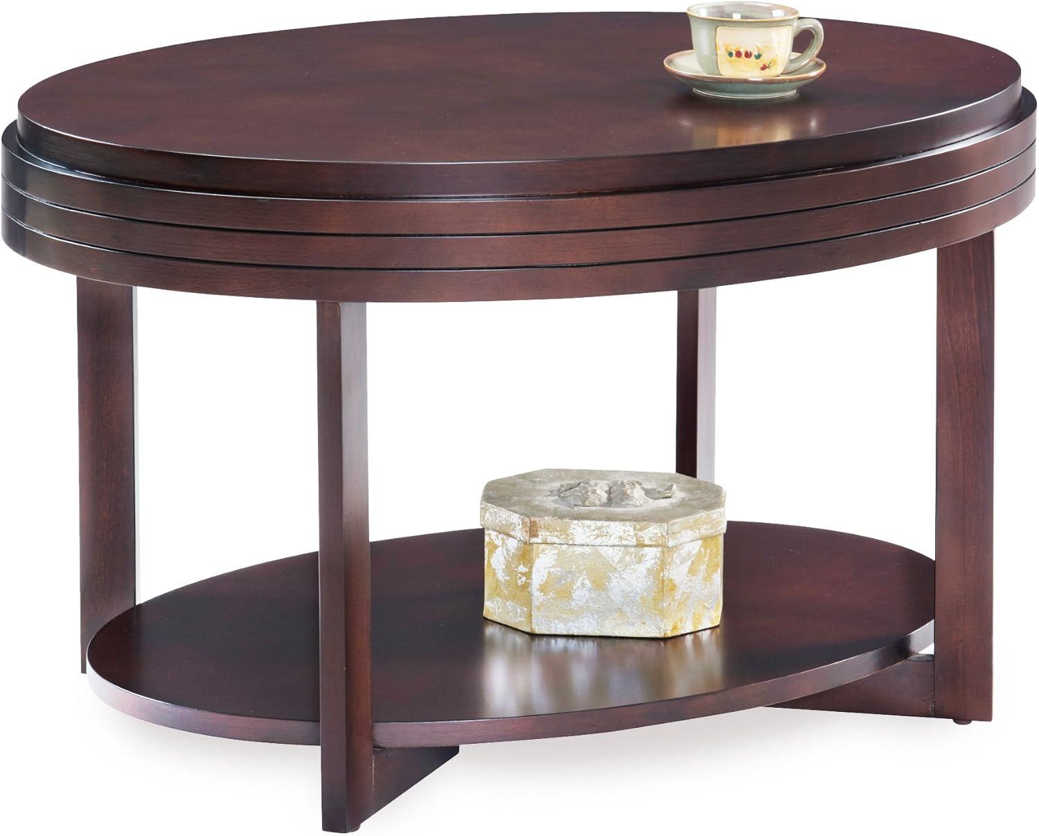 image:imageLeick Home Sheldon Coffee Table Solid Wood Round with Glass Top and Shelf Chocolate Oak 10037Chocolate Cherry