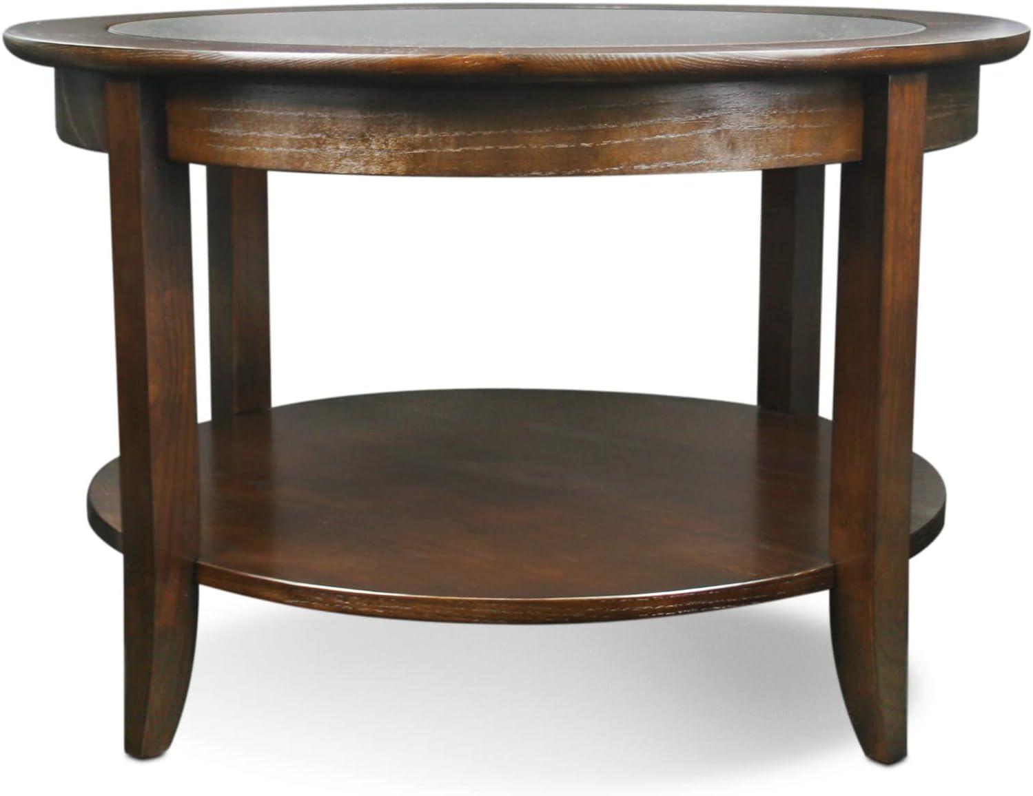 image:imageLeick Home Sheldon Coffee Table Solid Wood Round with Glass Top and Shelf Chocolate Oak 10037Chocolate Oak