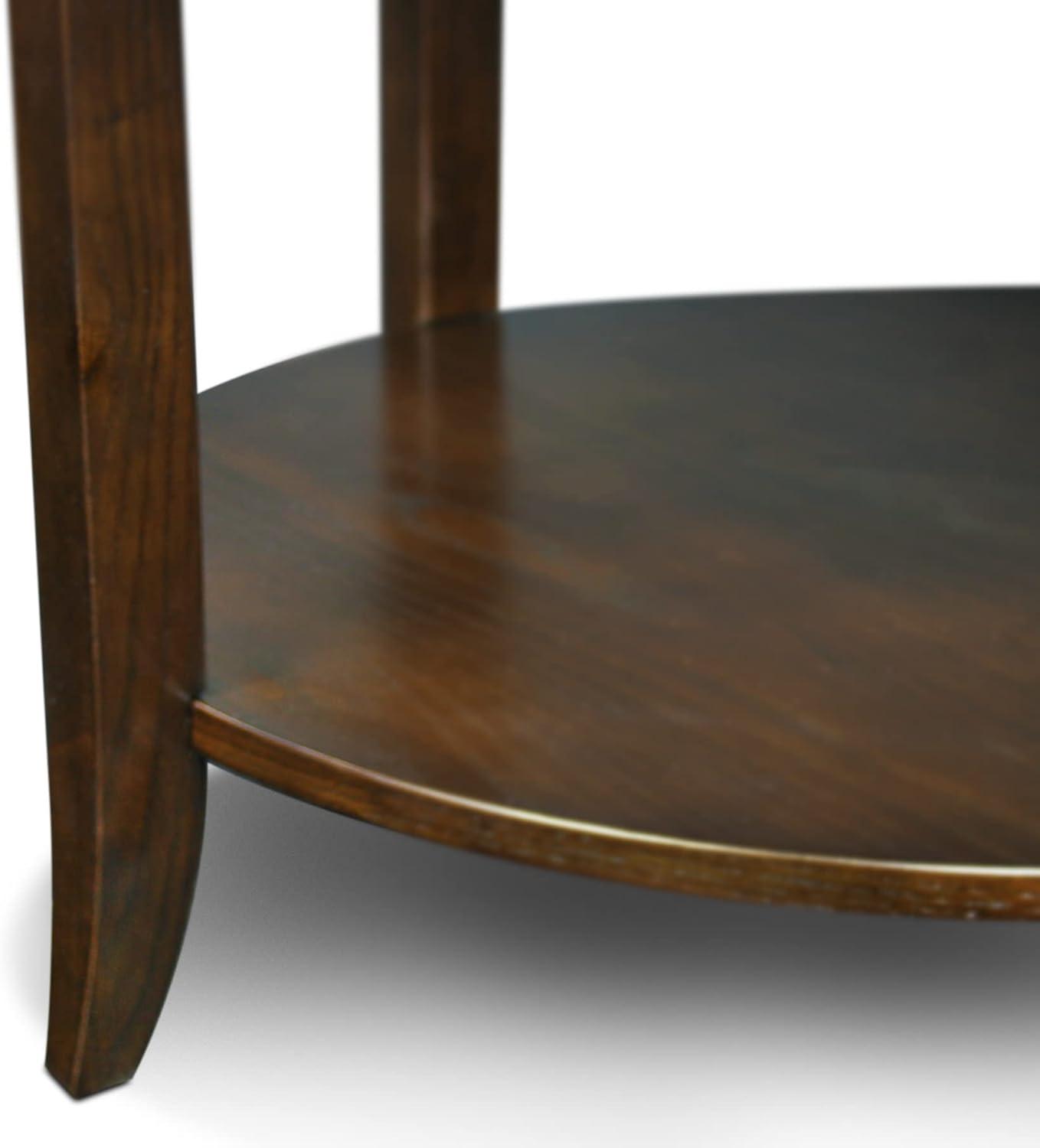 image:imageLeick Home Sheldon Coffee Table Solid Wood Round with Glass Top and Shelf Chocolate Oak 10037Chocolate Oak