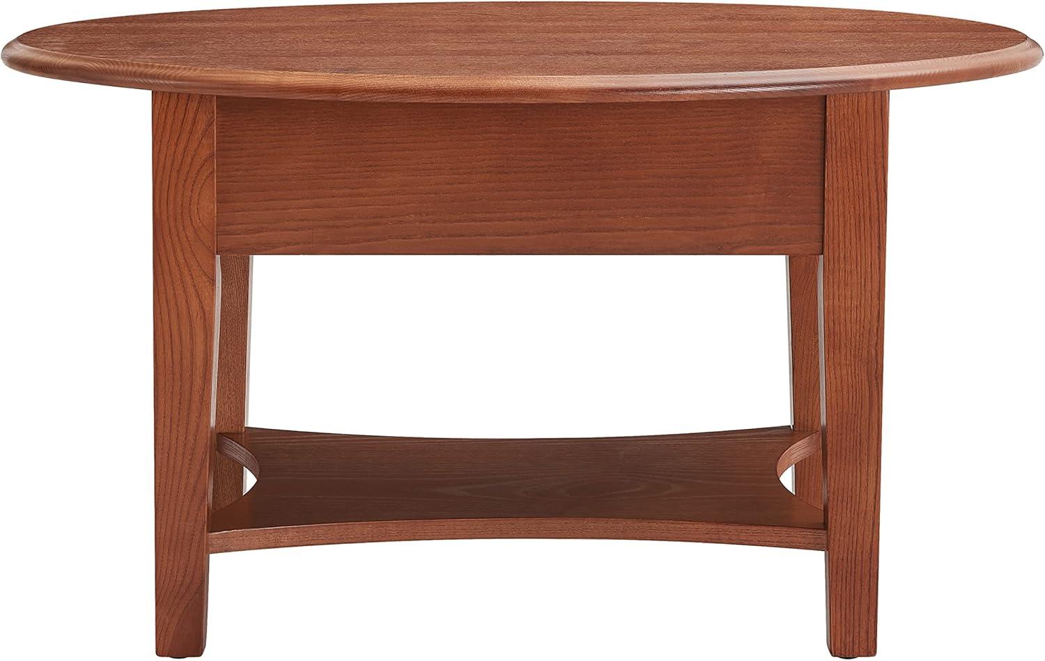 image:imageLeick Home Sheldon Coffee Table Solid Wood Round with Glass Top and Shelf Chocolate Oak 10037Medium Oak