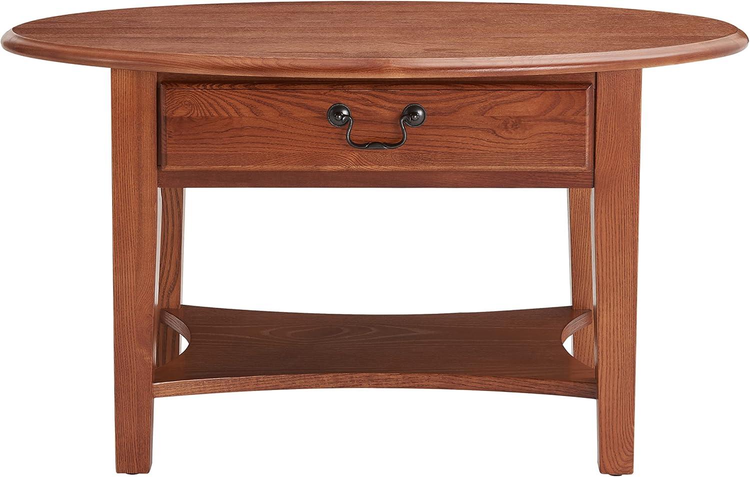 image:imageLeick Home Sheldon Coffee Table Solid Wood Round with Glass Top and Shelf Chocolate Oak 10037Medium Oak