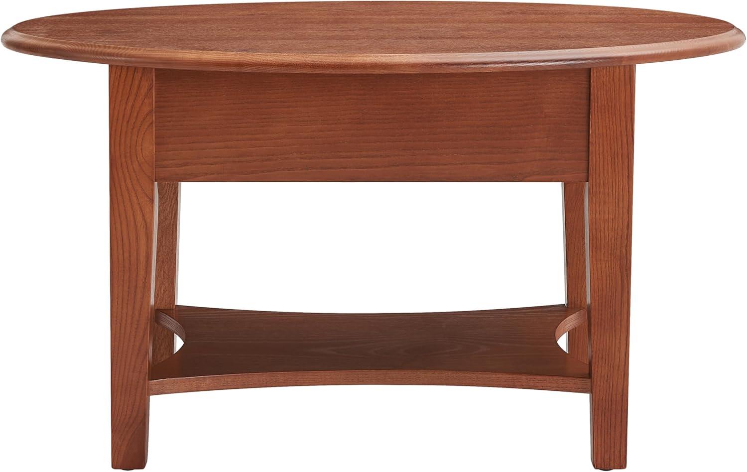 image:imageLeick Home Sheldon Coffee Table Solid Wood Round with Glass Top and Shelf Chocolate Oak 10037Medium Oak