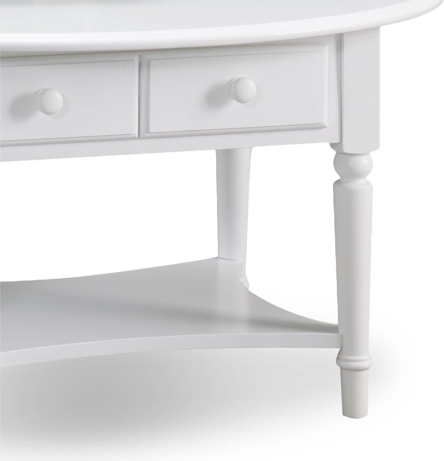 image:imageLeick Home Sheldon Coffee Table Solid Wood Round with Glass Top and Shelf Chocolate Oak 10037Orchid White