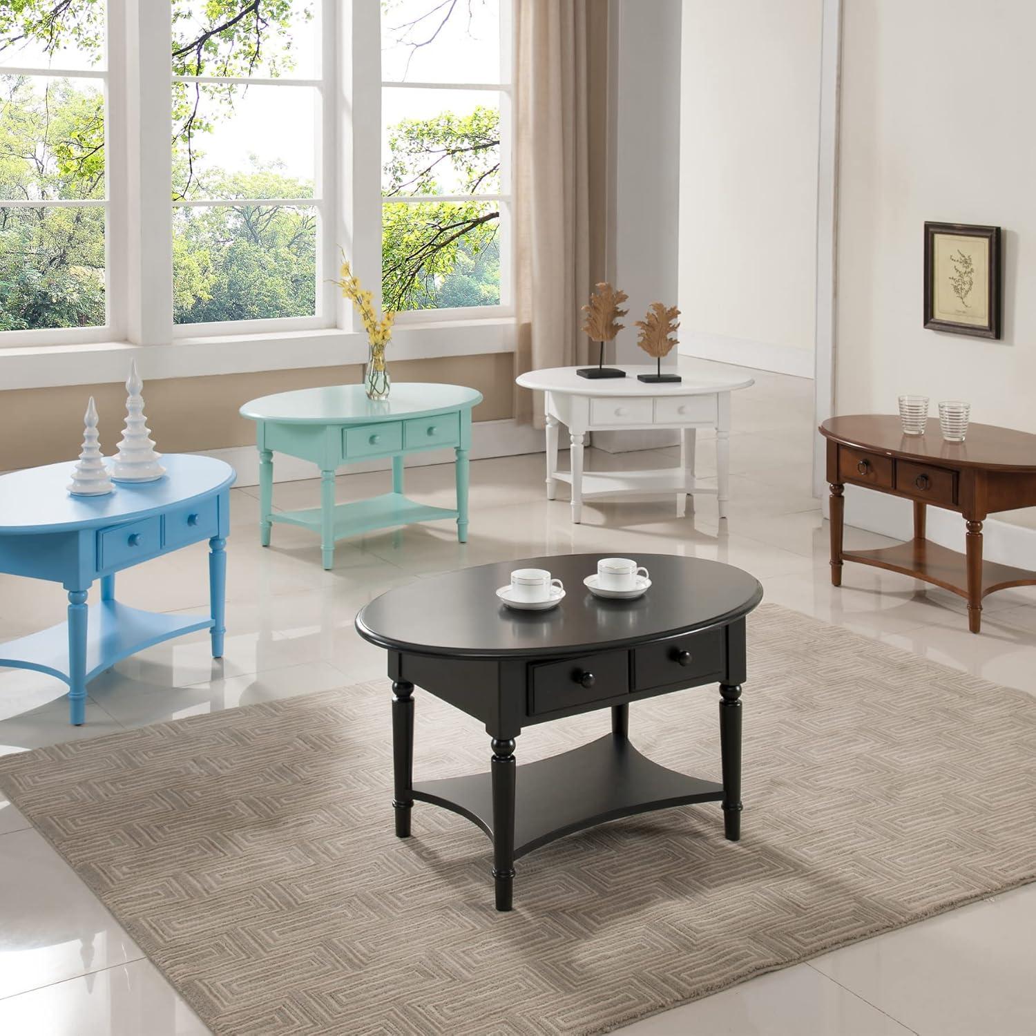 image:imageLeick Home Sheldon Coffee Table Solid Wood Round with Glass Top and Shelf Chocolate Oak 10037Orchid White