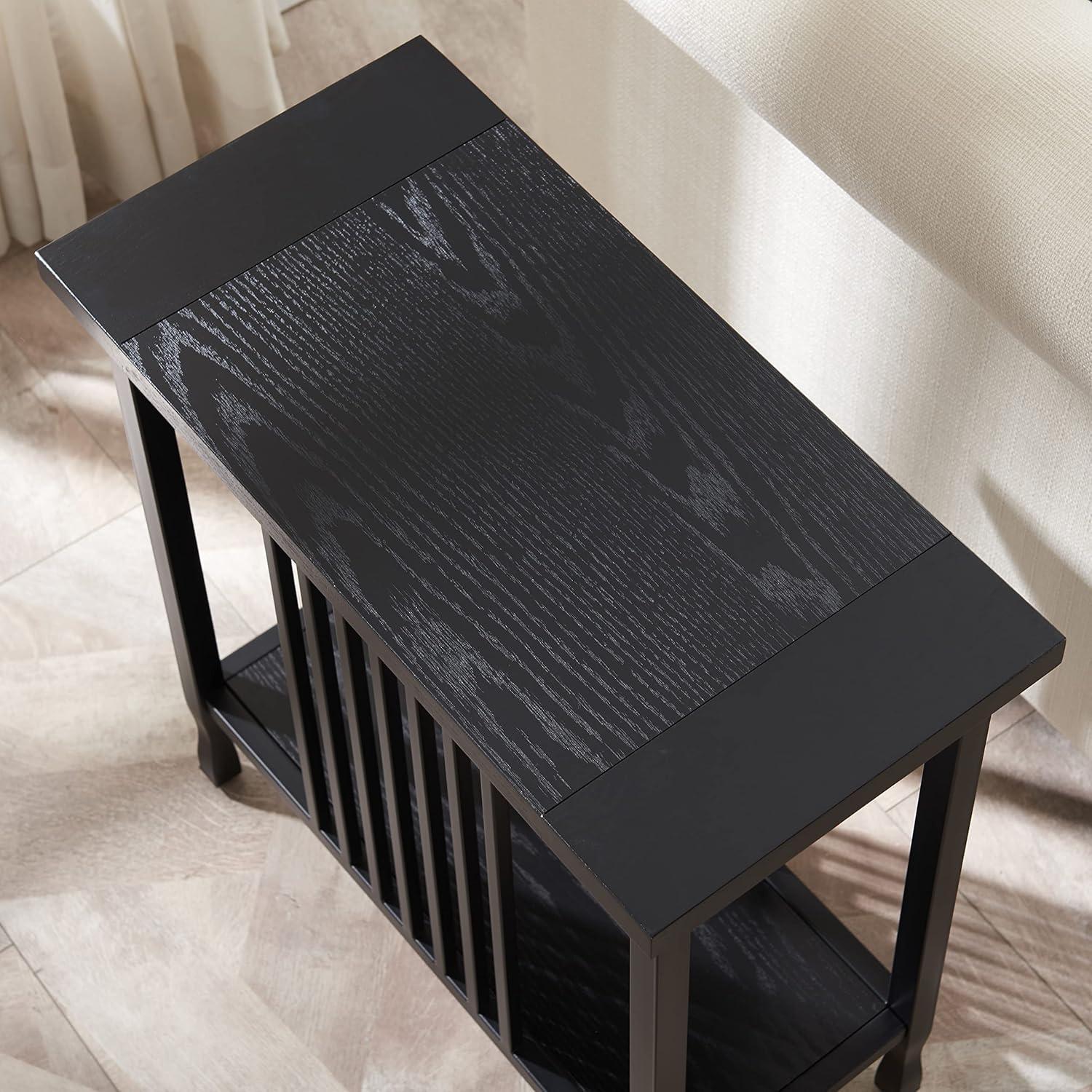 image:imageLeick Home Stratus Chairside End Table Solid Wood with Shelf for Living Rooms and Small Spaces Smoke Gray 22005GRBlack Wash