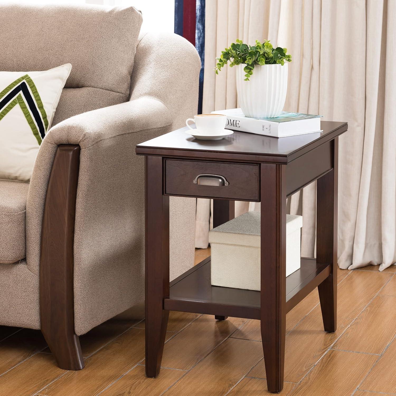 image:imageLeick Home Stratus Chairside End Table Solid Wood with Shelf for Living Rooms and Small Spaces Smoke Gray 22005GRChocolate Cherry