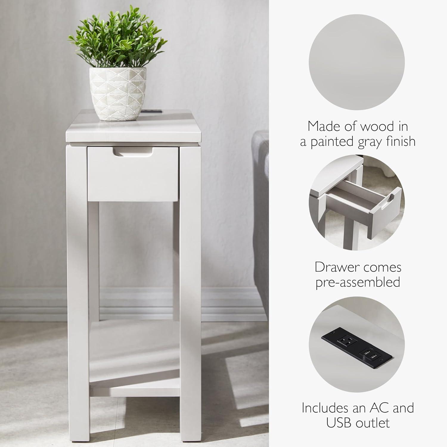 image:imageLeick Home Stratus Chairside End Table Solid Wood with Shelf for Living Rooms and Small Spaces Smoke Gray 22005GRGrey
