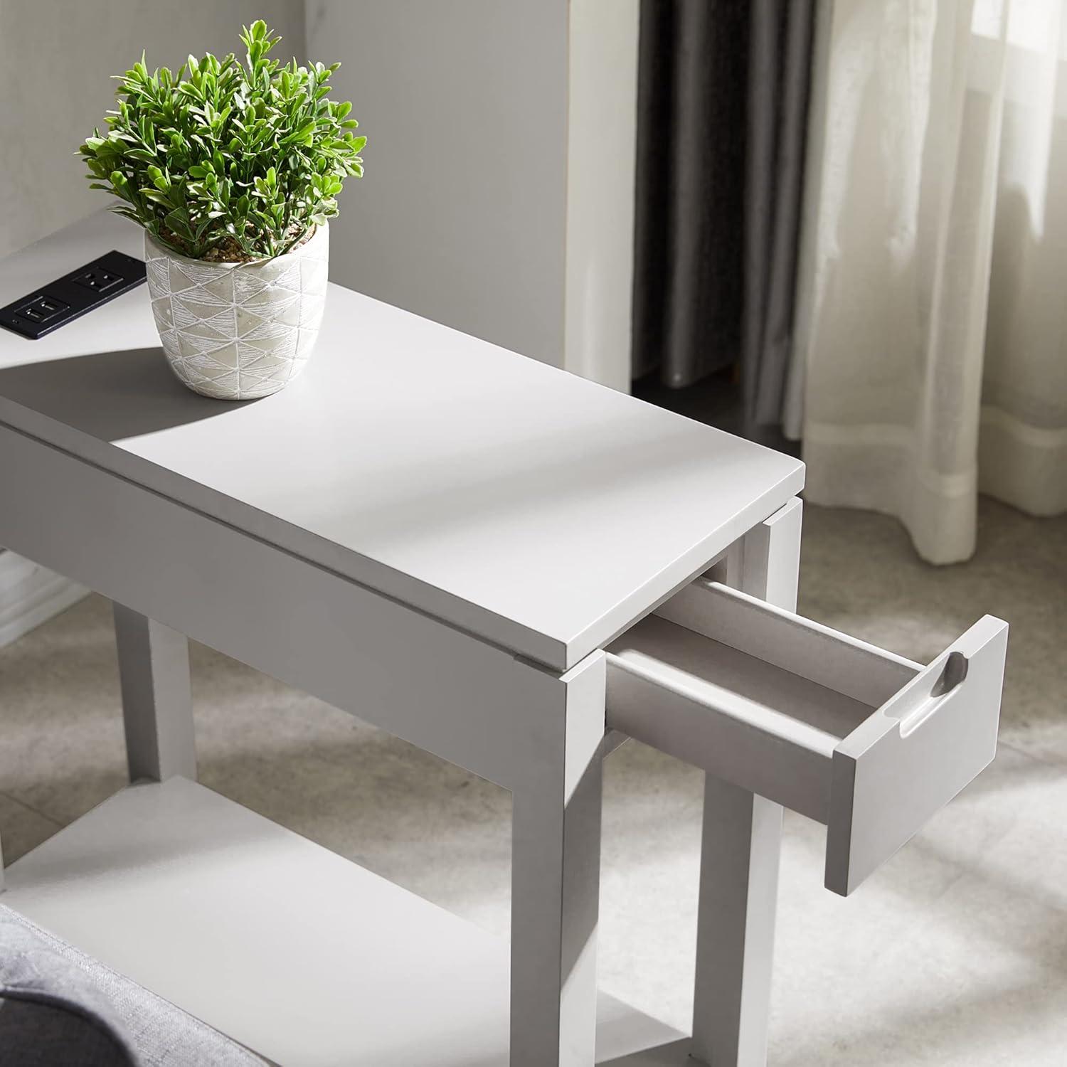 image:imageLeick Home Stratus Chairside End Table Solid Wood with Shelf for Living Rooms and Small Spaces Smoke Gray 22005GRGrey