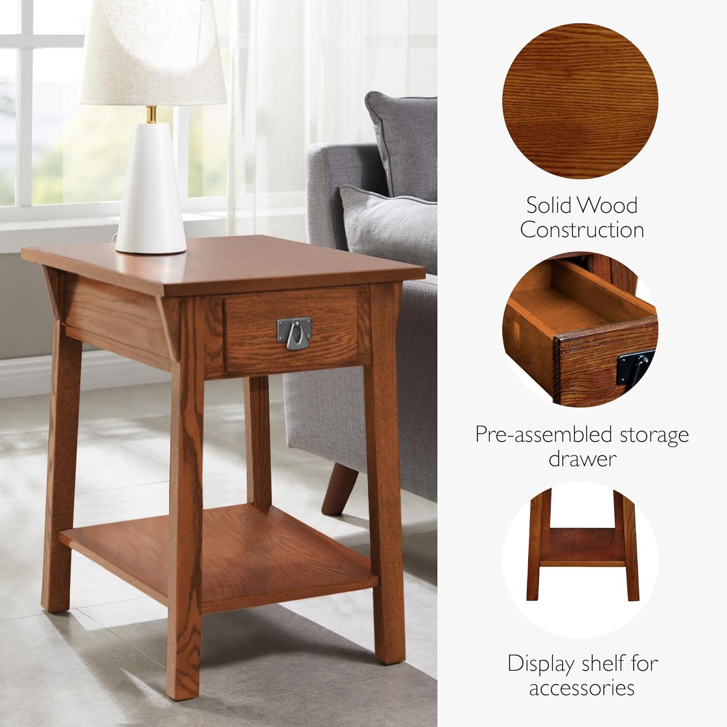 image:imageLeick Home Stratus Chairside End Table Solid Wood with Shelf for Living Rooms and Small Spaces Smoke Gray 22005GRRusset Blackened