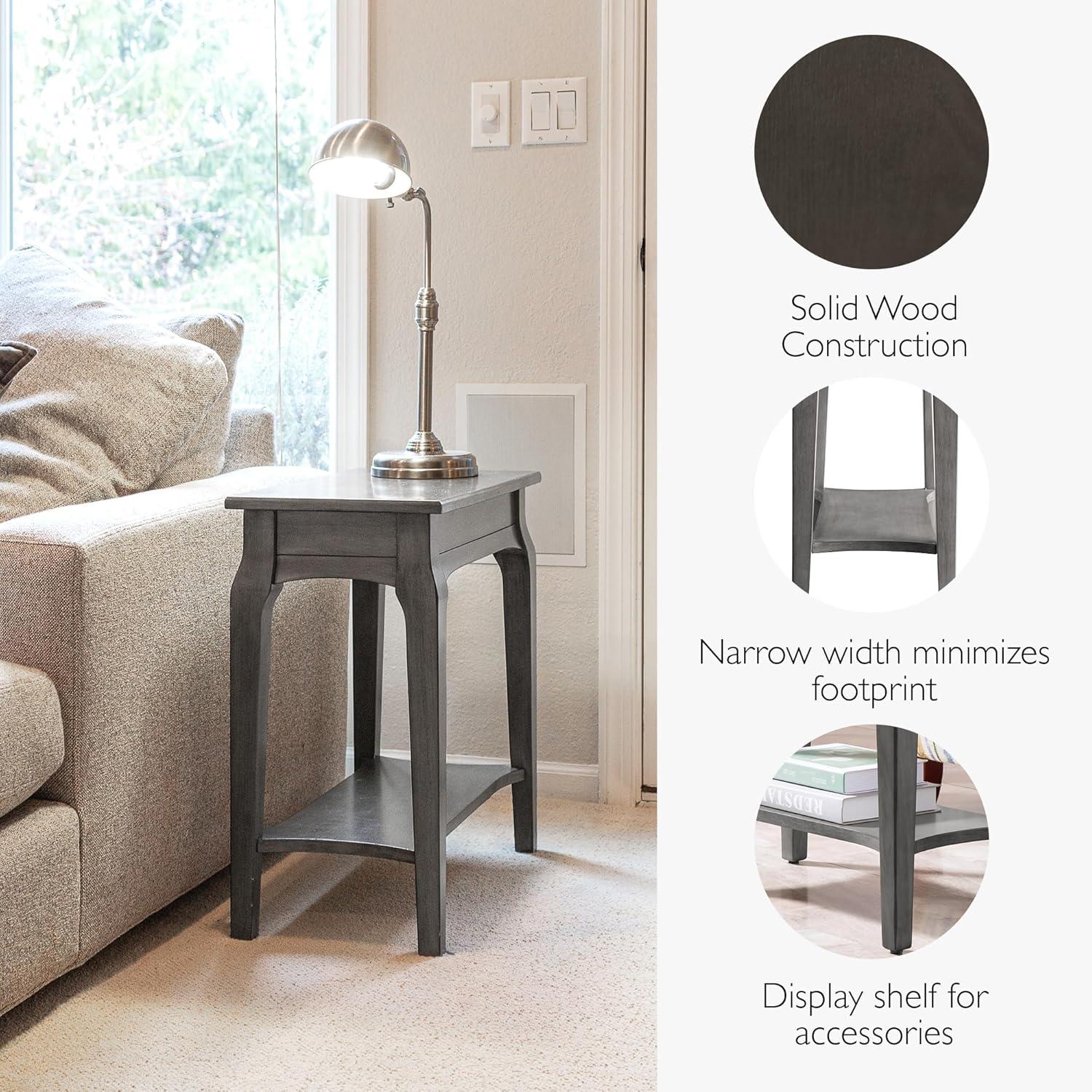 image:imageLeick Home Stratus Chairside End Table Solid Wood with Shelf for Living Rooms and Small Spaces Smoke Gray 22005GRSmoke Gray