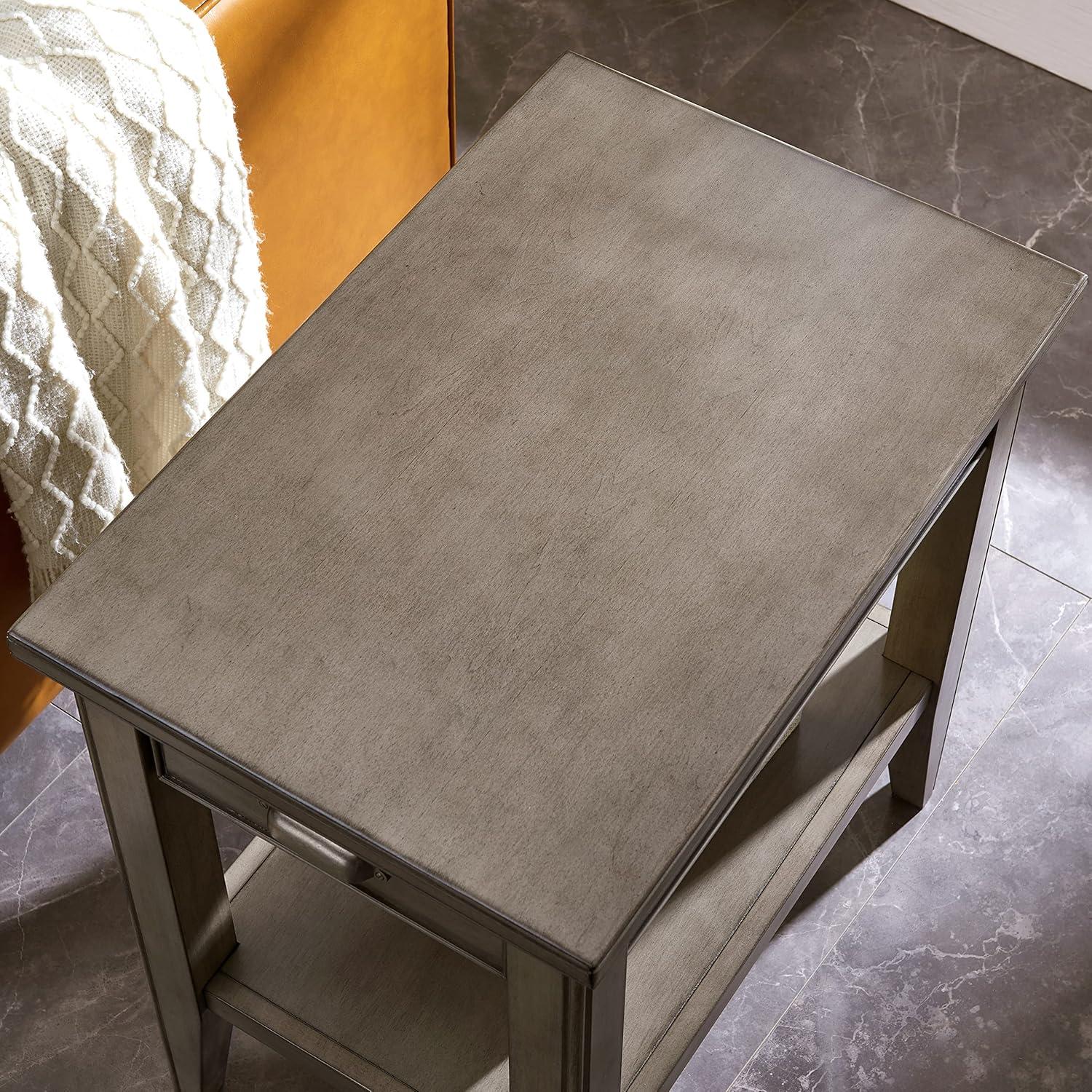 image:imageLeick Home Stratus Chairside End Table Solid Wood with Shelf for Living Rooms and Small Spaces Smoke Gray 22005GRSmoke Gray