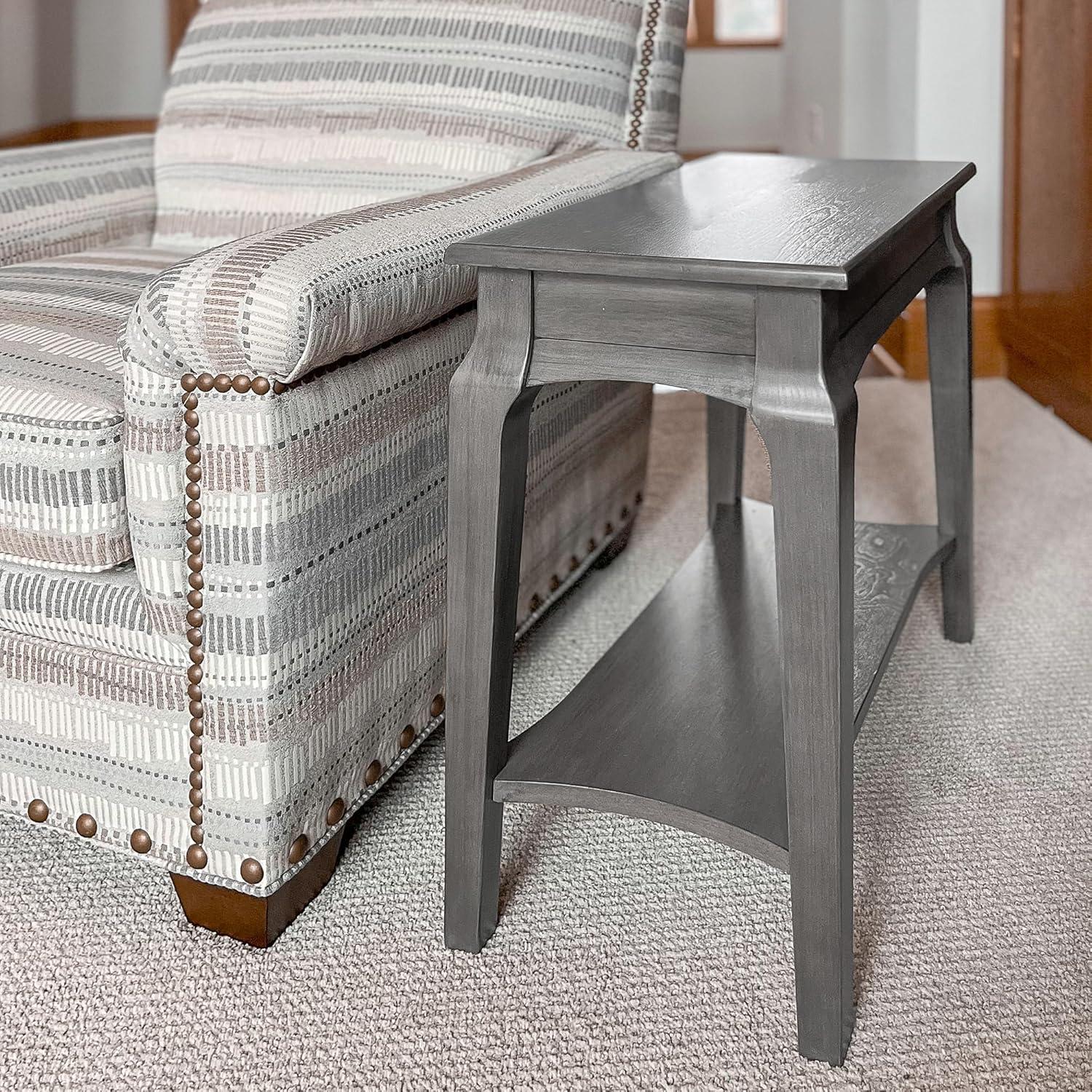 image:imageLeick Home Stratus Chairside End Table Solid Wood with Shelf for Living Rooms and Small Spaces Smoke Gray 22005GRSmoke Gray